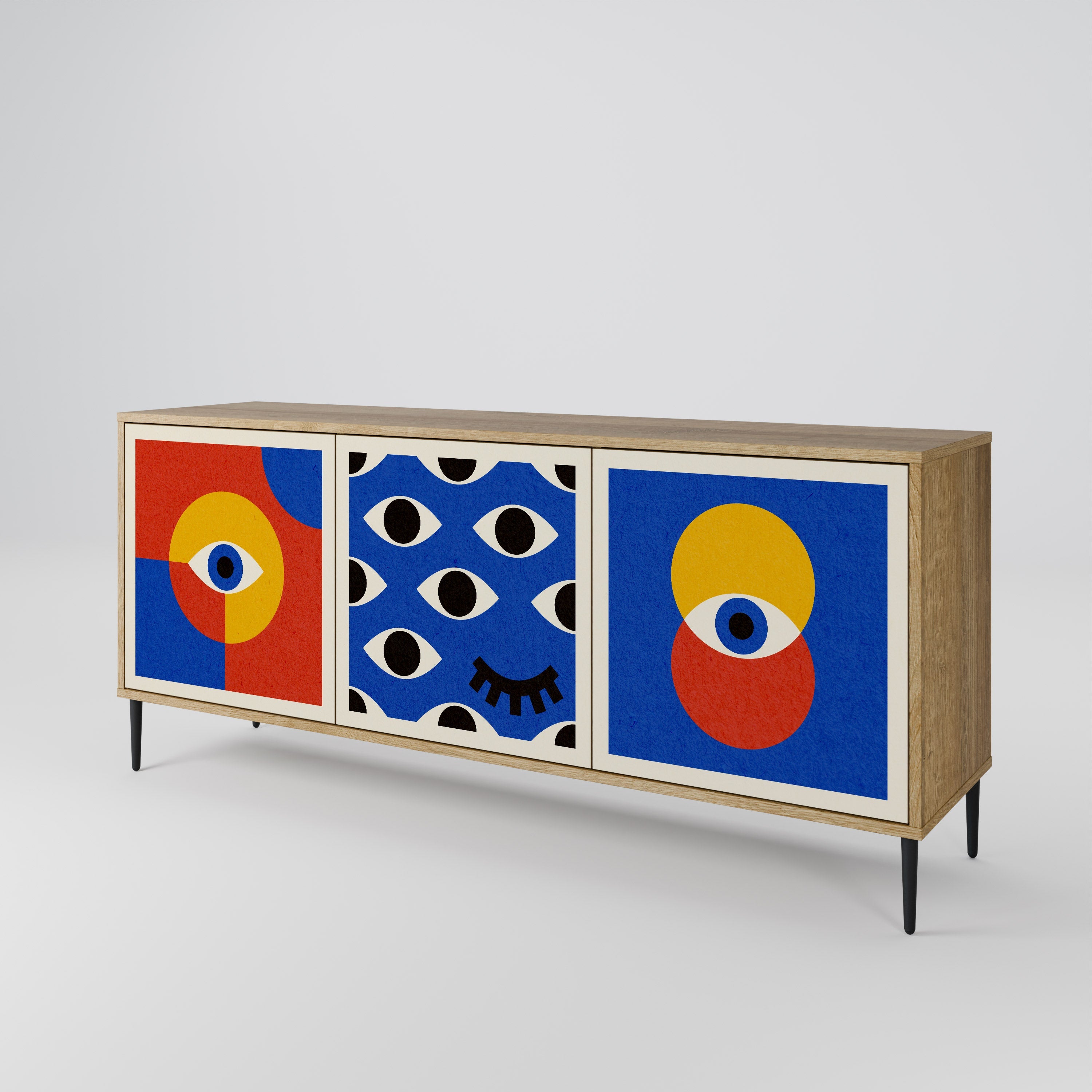 GEOMETRIC EYES 3-türiges Sideboard in Eichenoptik