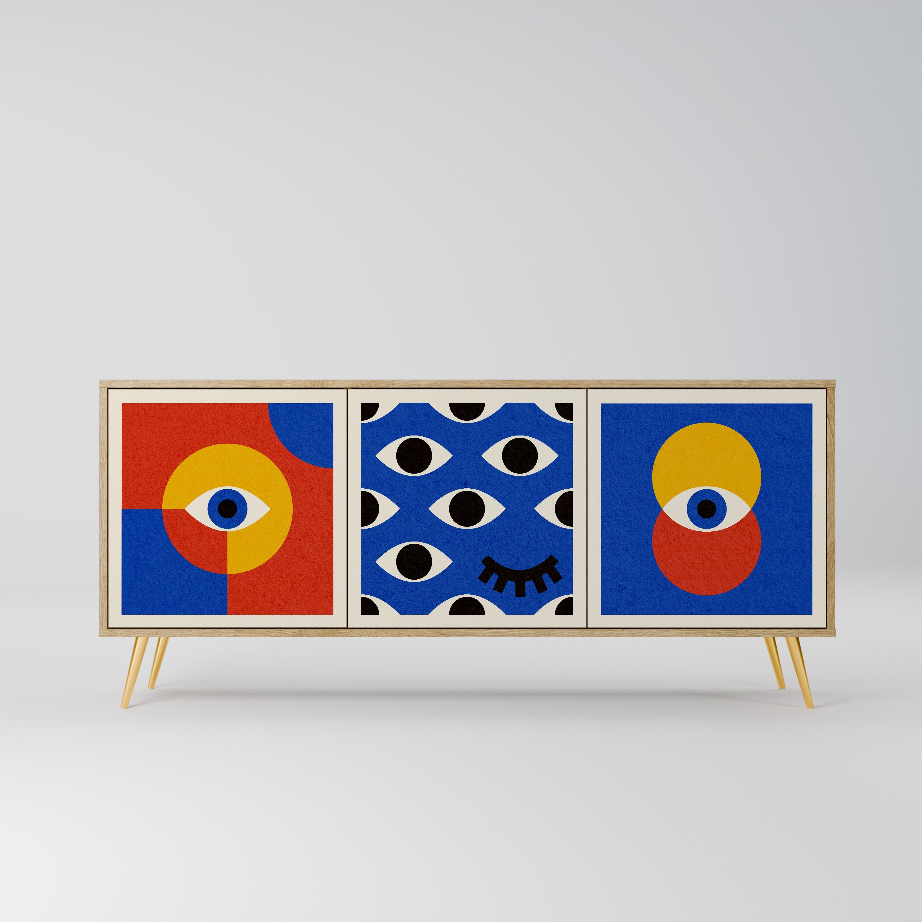 GEOMETRIC EYES 3-türiges Sideboard in Eichenoptik