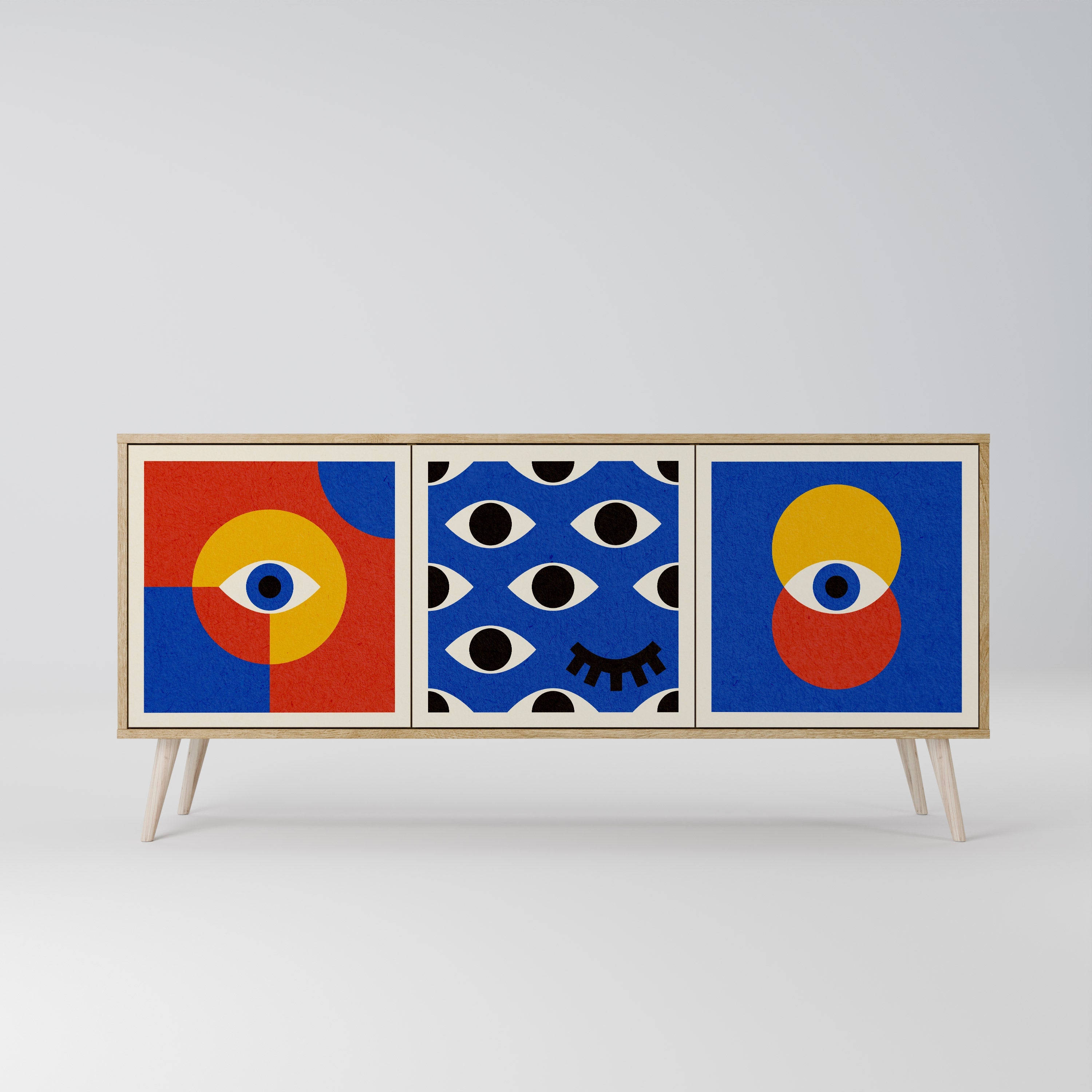 GEOMETRIC EYES 3-türiges Sideboard in Eichenoptik