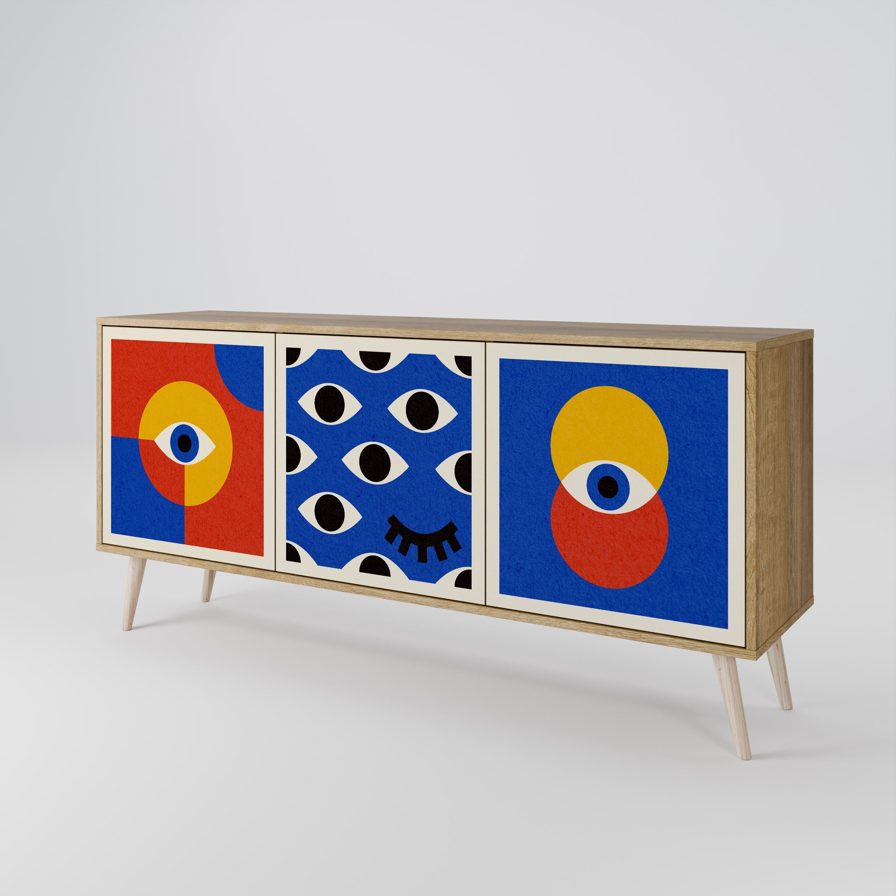GEOMETRIC EYES 3-türiges Sideboard in Eichenoptik