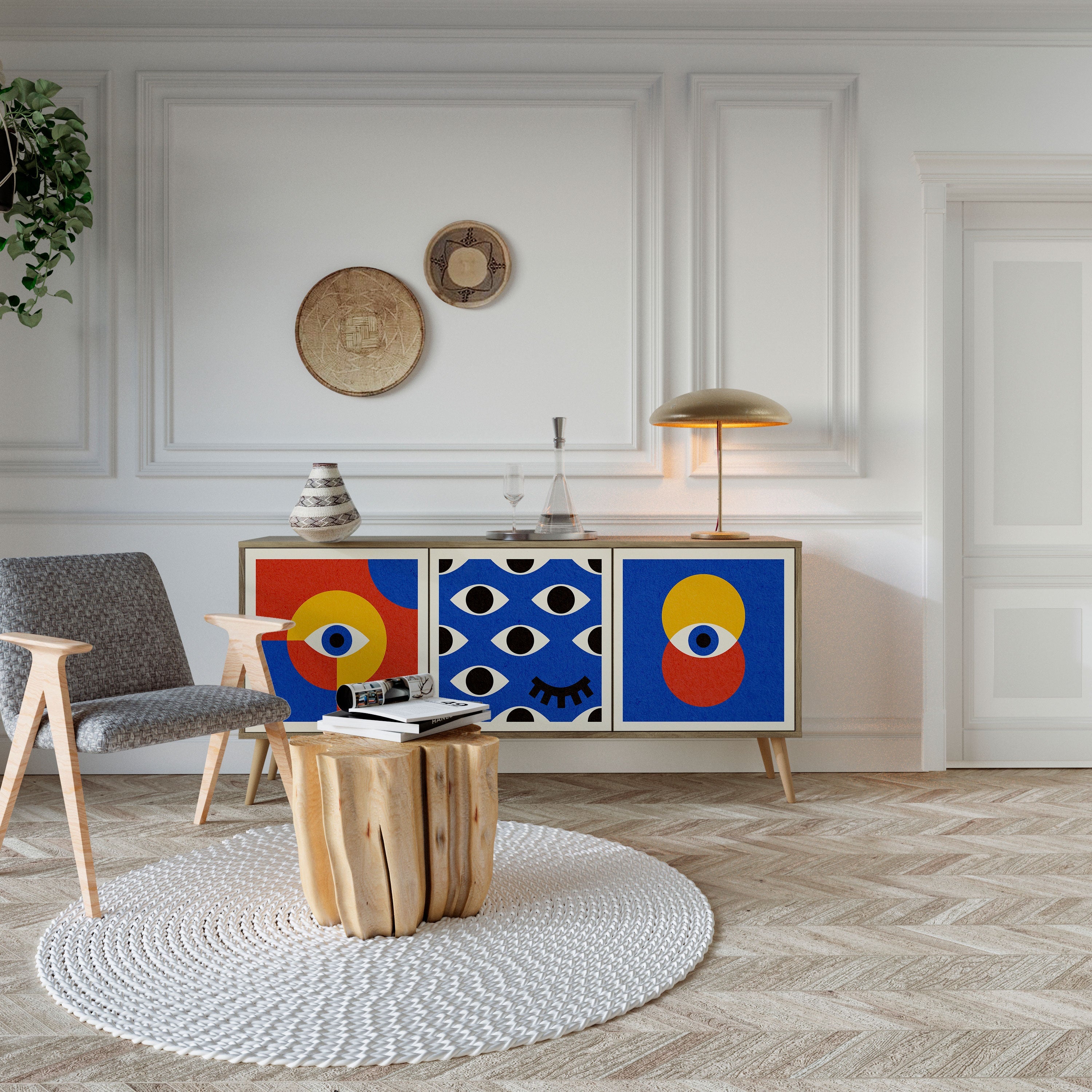 GEOMETRIC EYES 3-türiges Sideboard in Eichenoptik