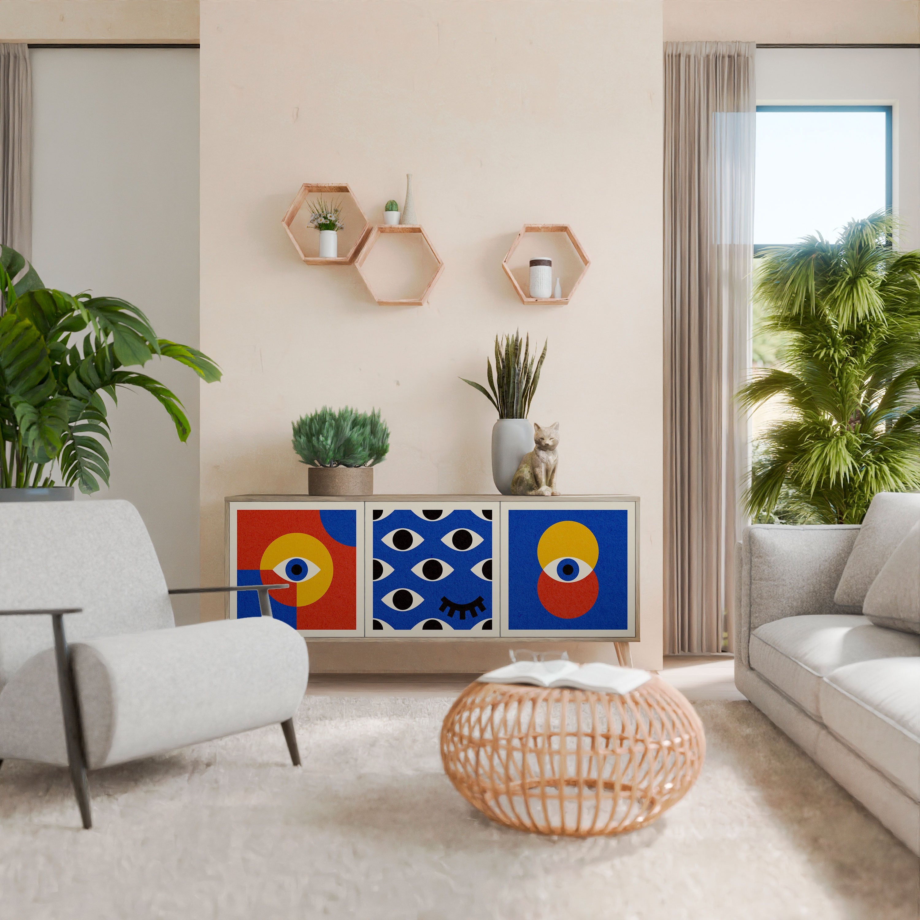 GEOMETRIC EYES 3-türiges Sideboard in Eichenoptik
