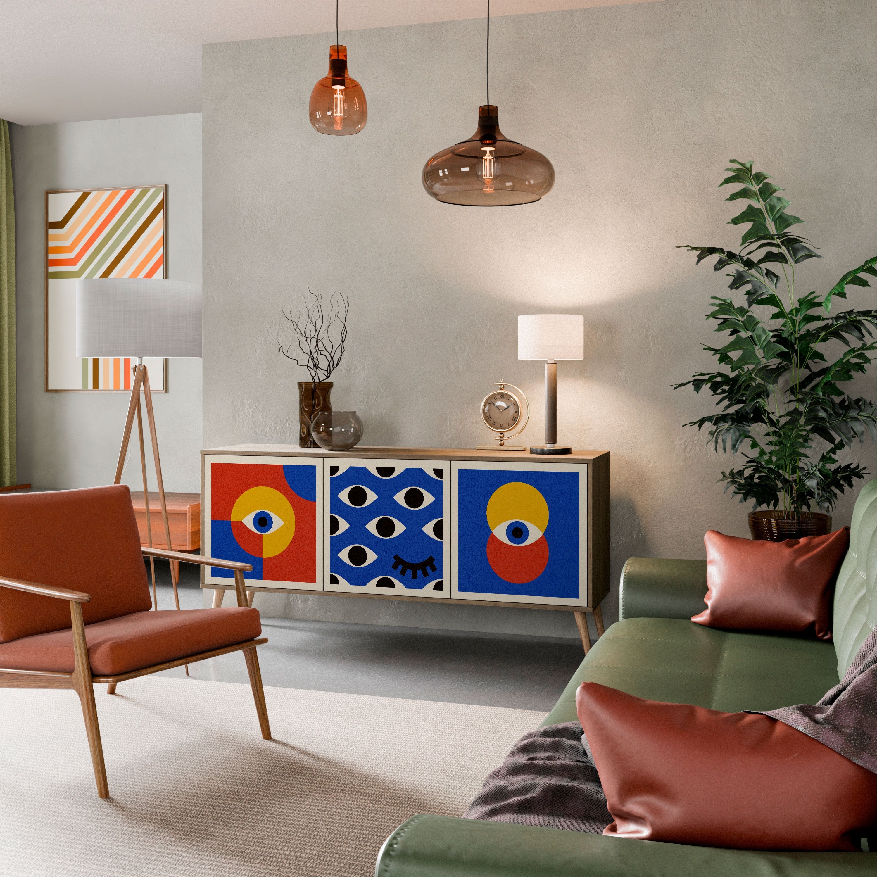 GEOMETRIC EYES 3-türiges Sideboard in Eichenoptik
