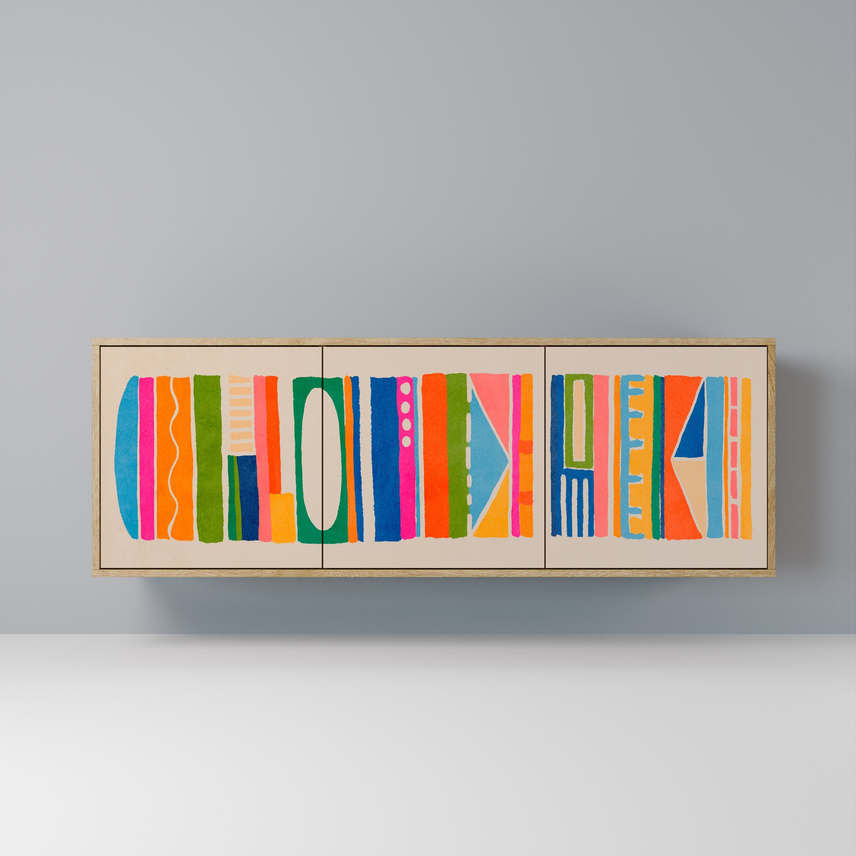 GEOMETRIC SHINE 3-türiges Sideboard in Eichenoptik