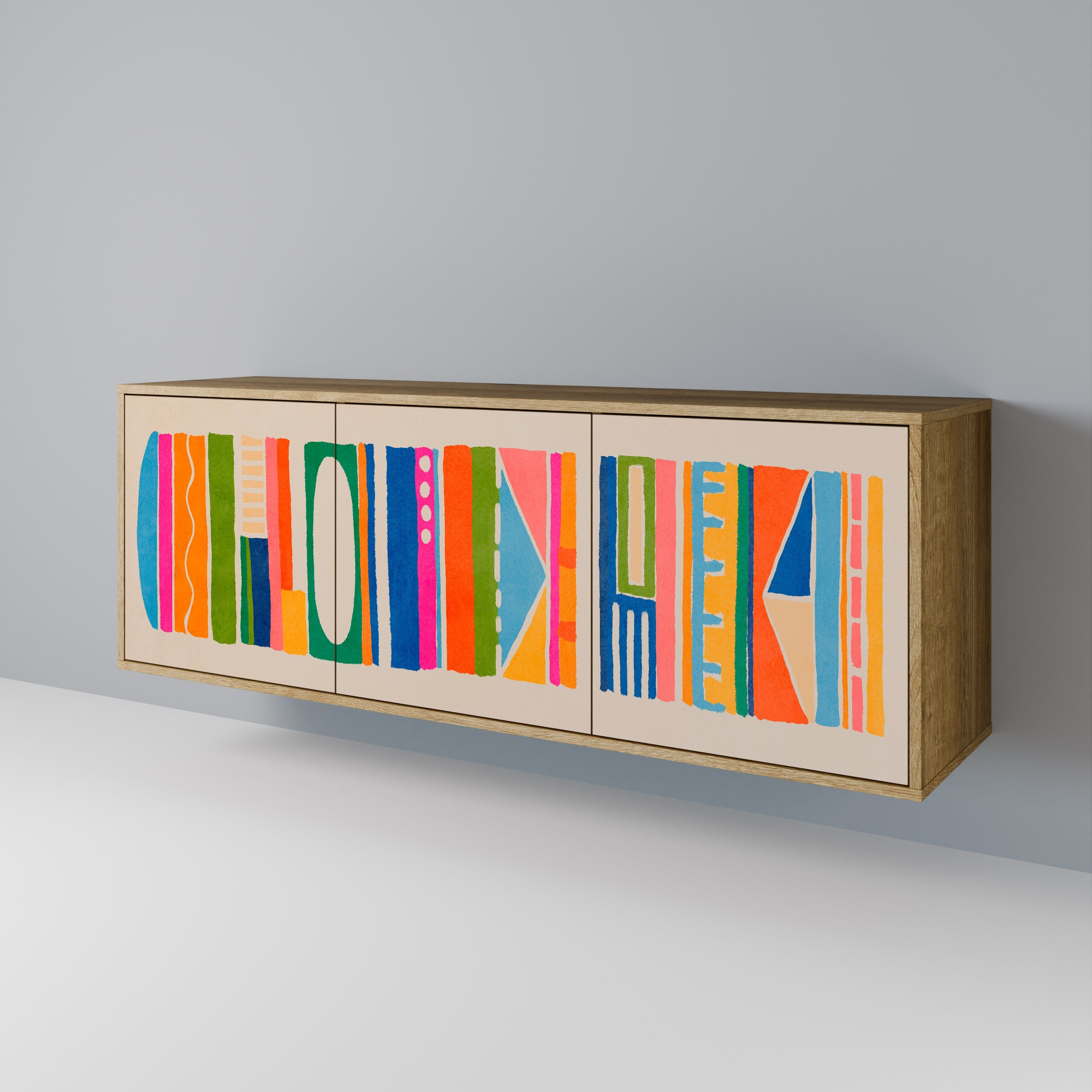 GEOMETRIC SHINE 3-türiges Sideboard in Eichenoptik