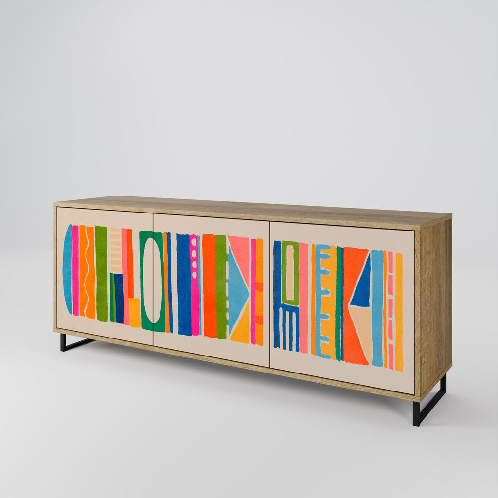 GEOMETRIC SHINE 3-türiges Sideboard in Eichenoptik