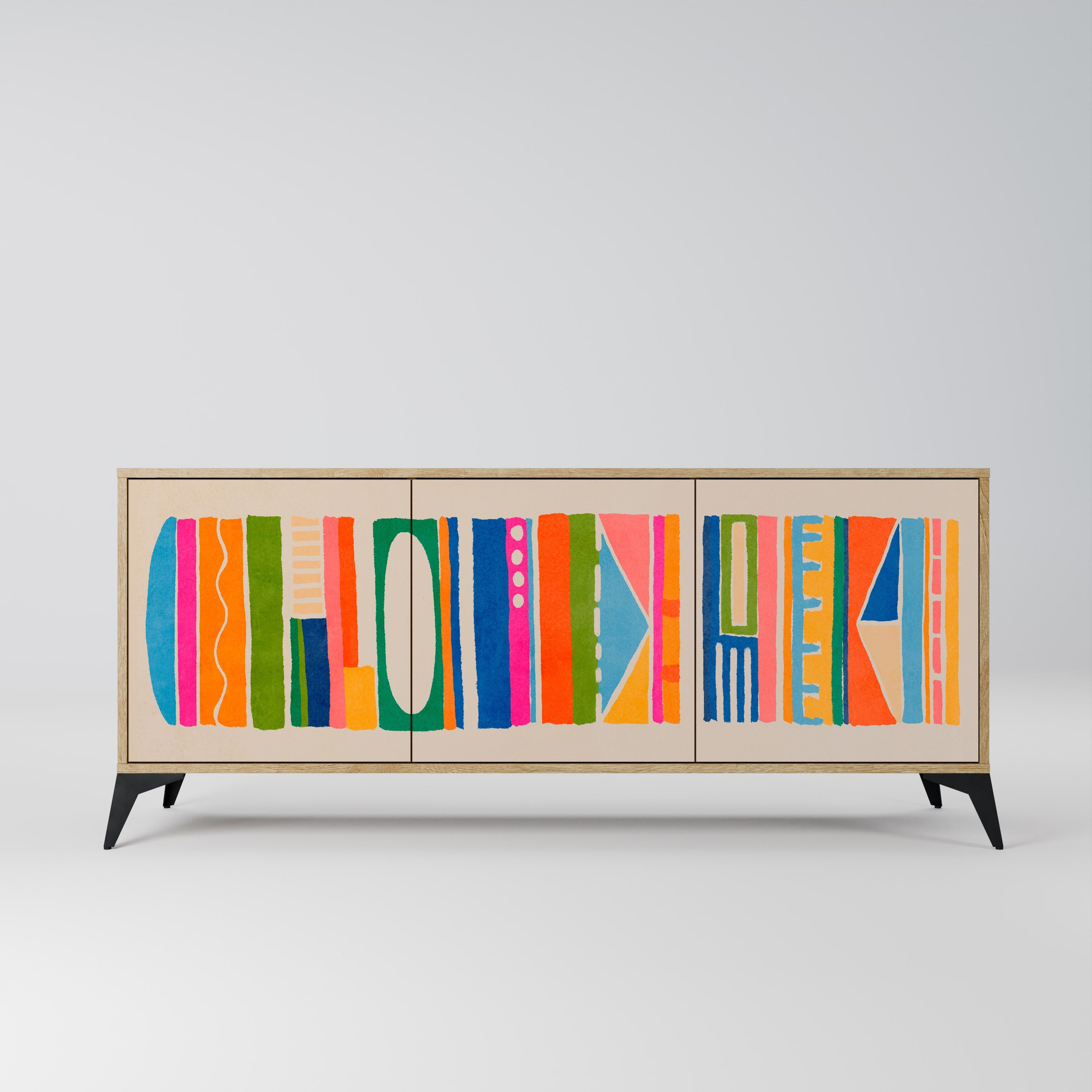 GEOMETRIC SHINE 3-türiges Sideboard in Eichenoptik
