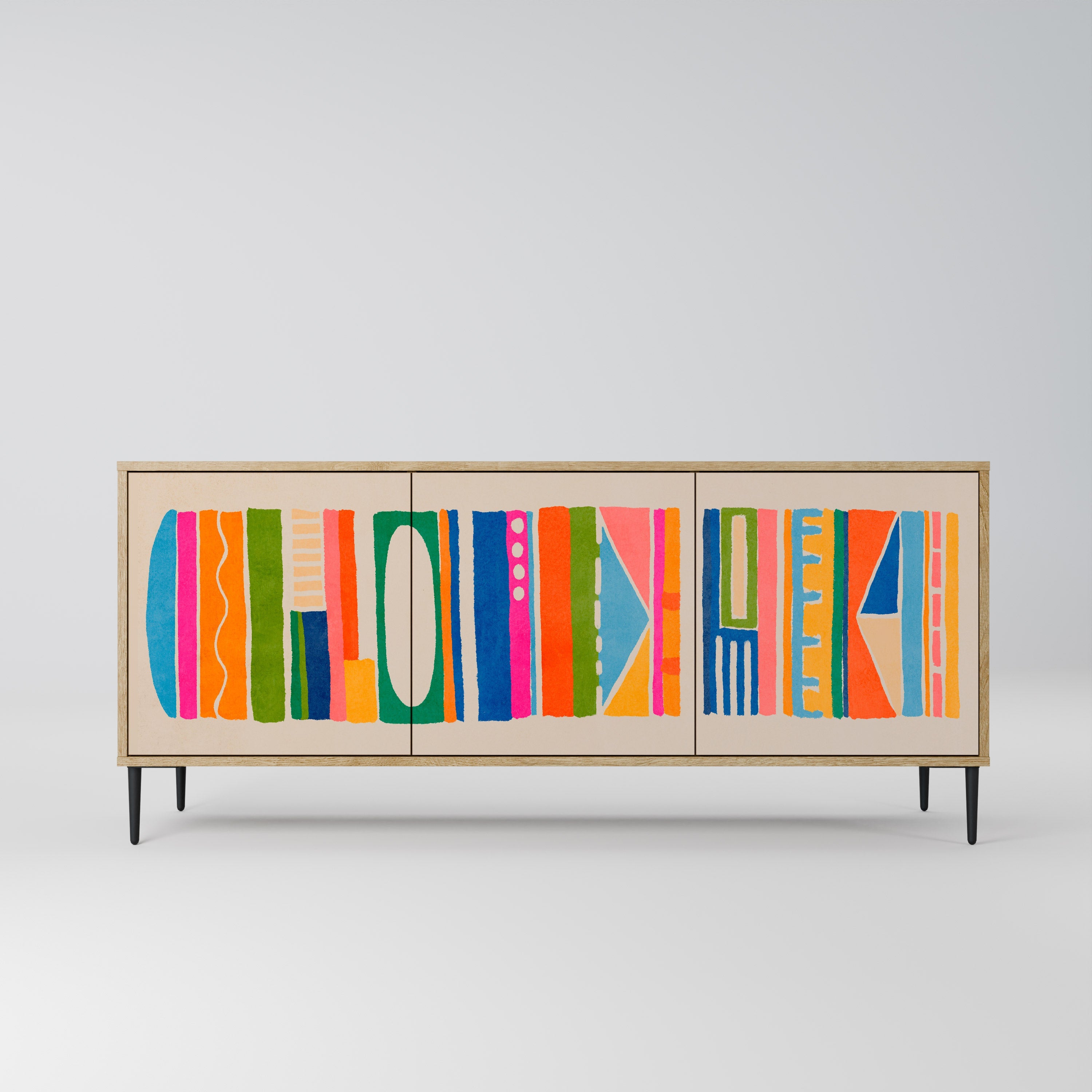 GEOMETRIC SHINE 3-türiges Sideboard in Eichenoptik