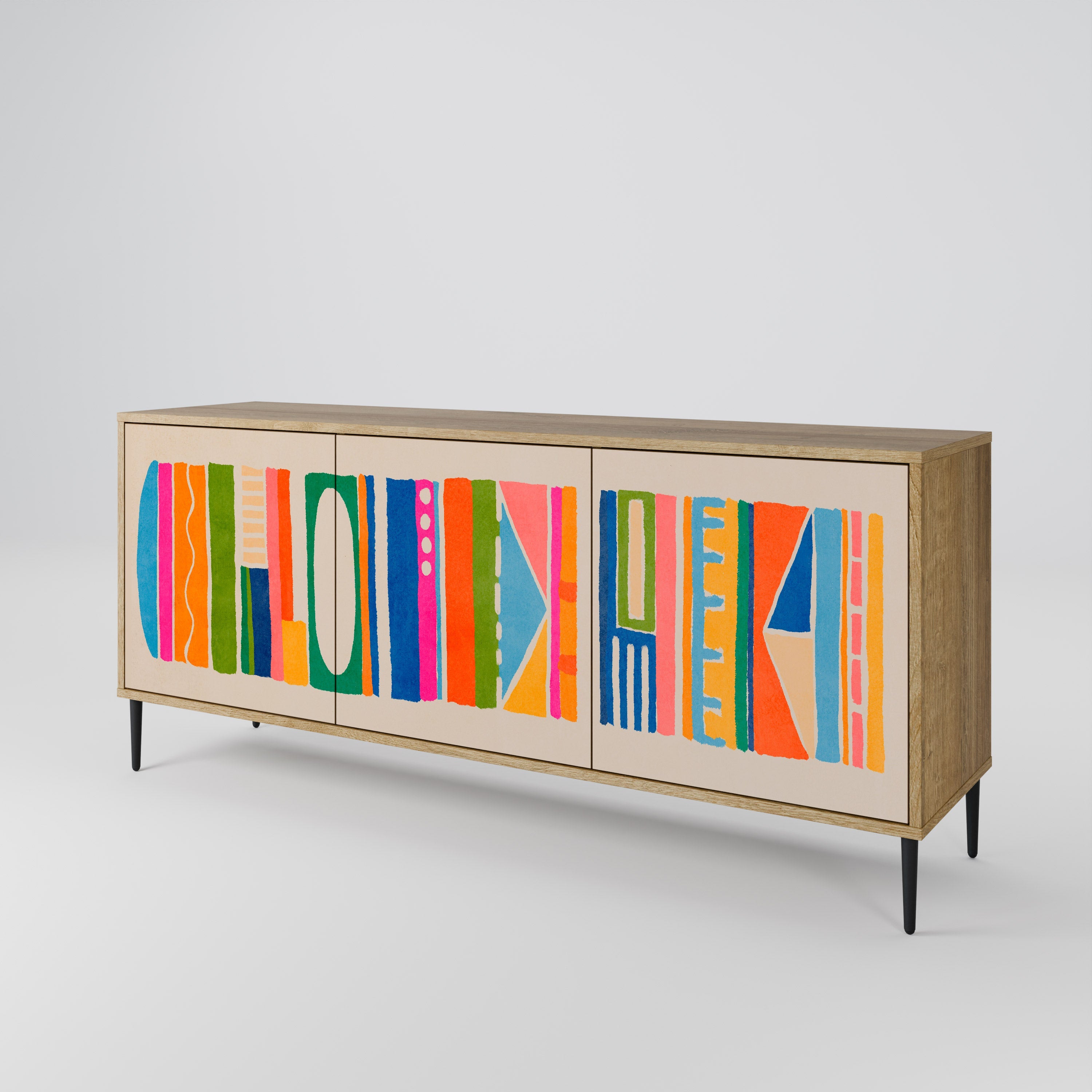 GEOMETRIC SHINE 3-türiges Sideboard in Eichenoptik