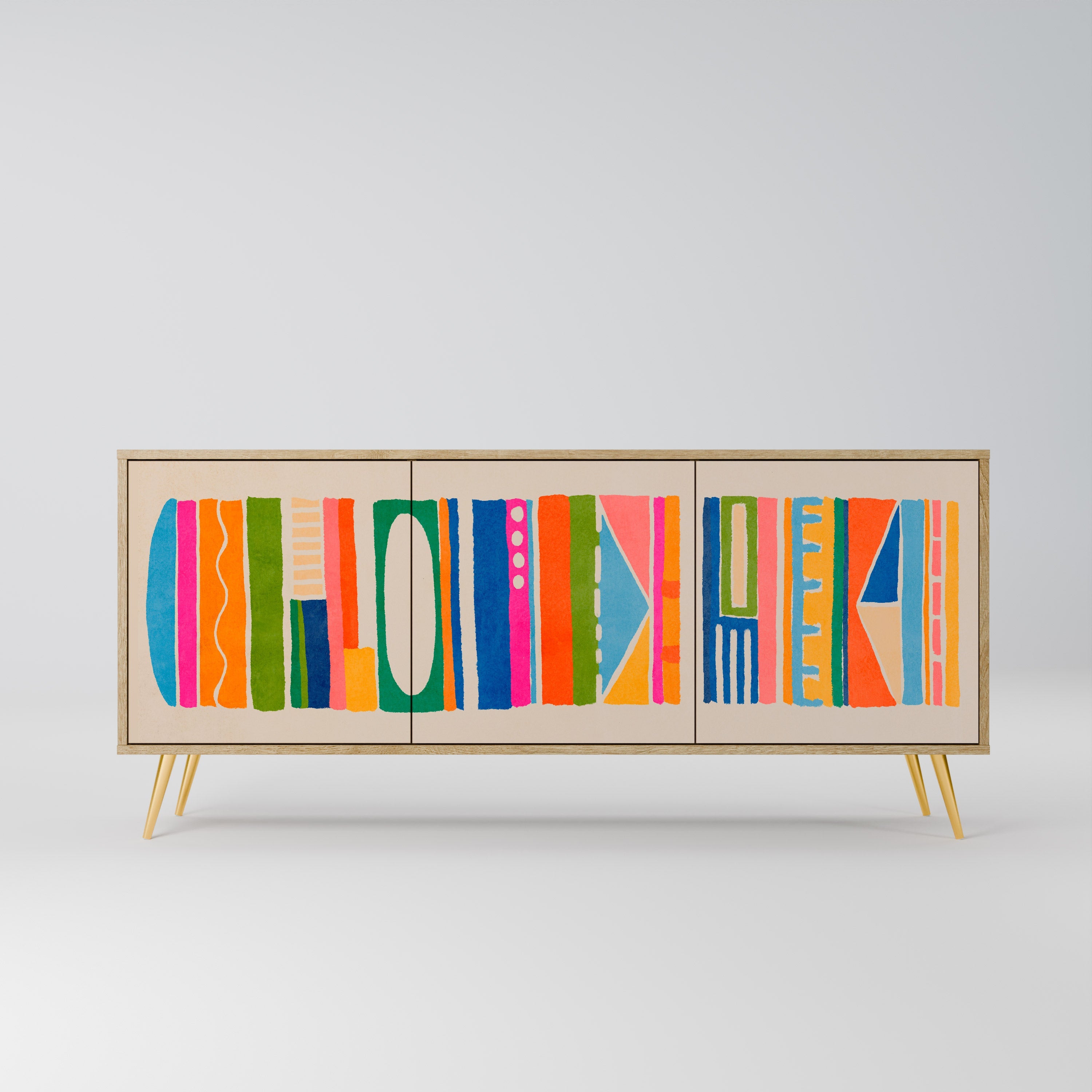 GEOMETRIC SHINE 3-türiges Sideboard in Eichenoptik