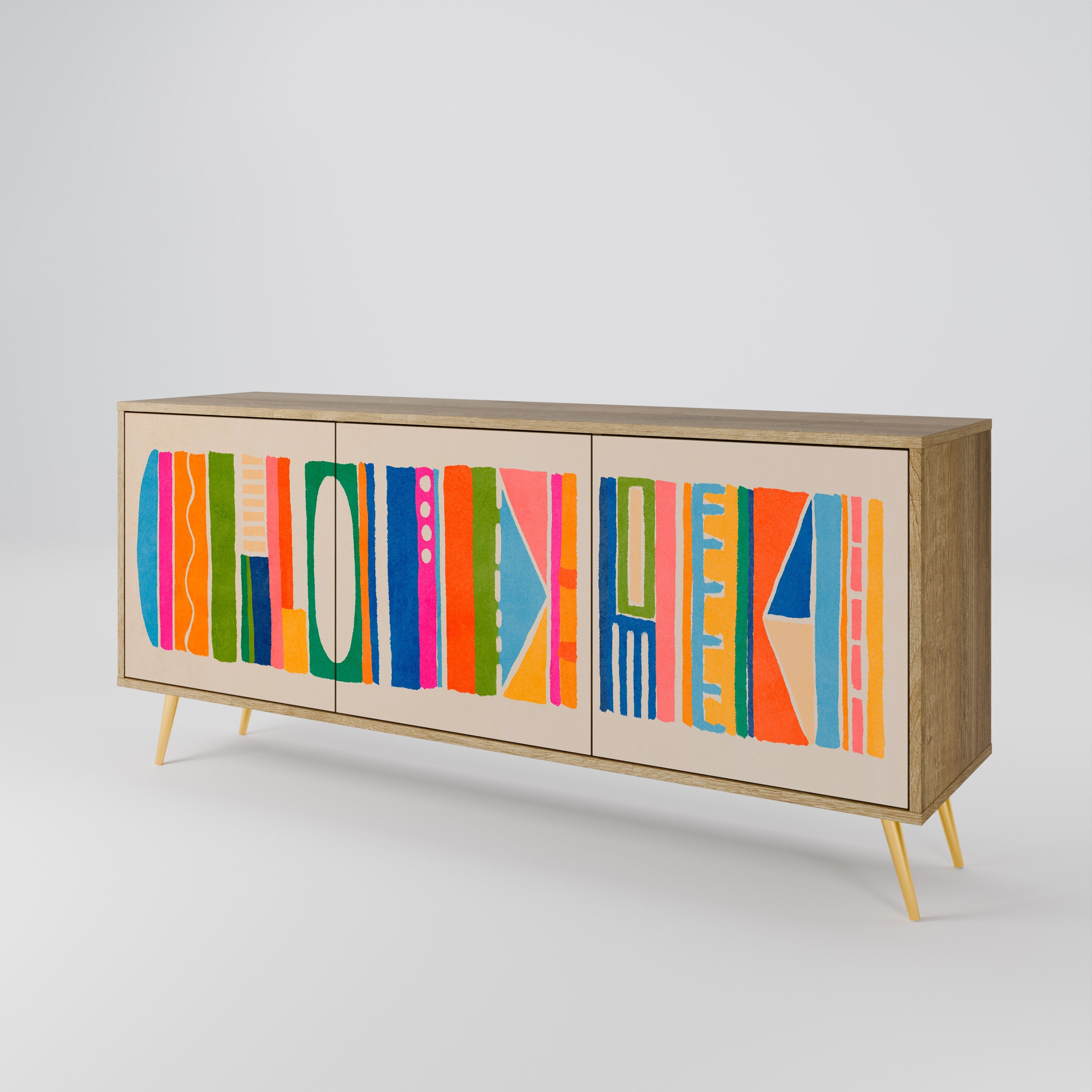 GEOMETRIC SHINE 3-türiges Sideboard in Eichenoptik