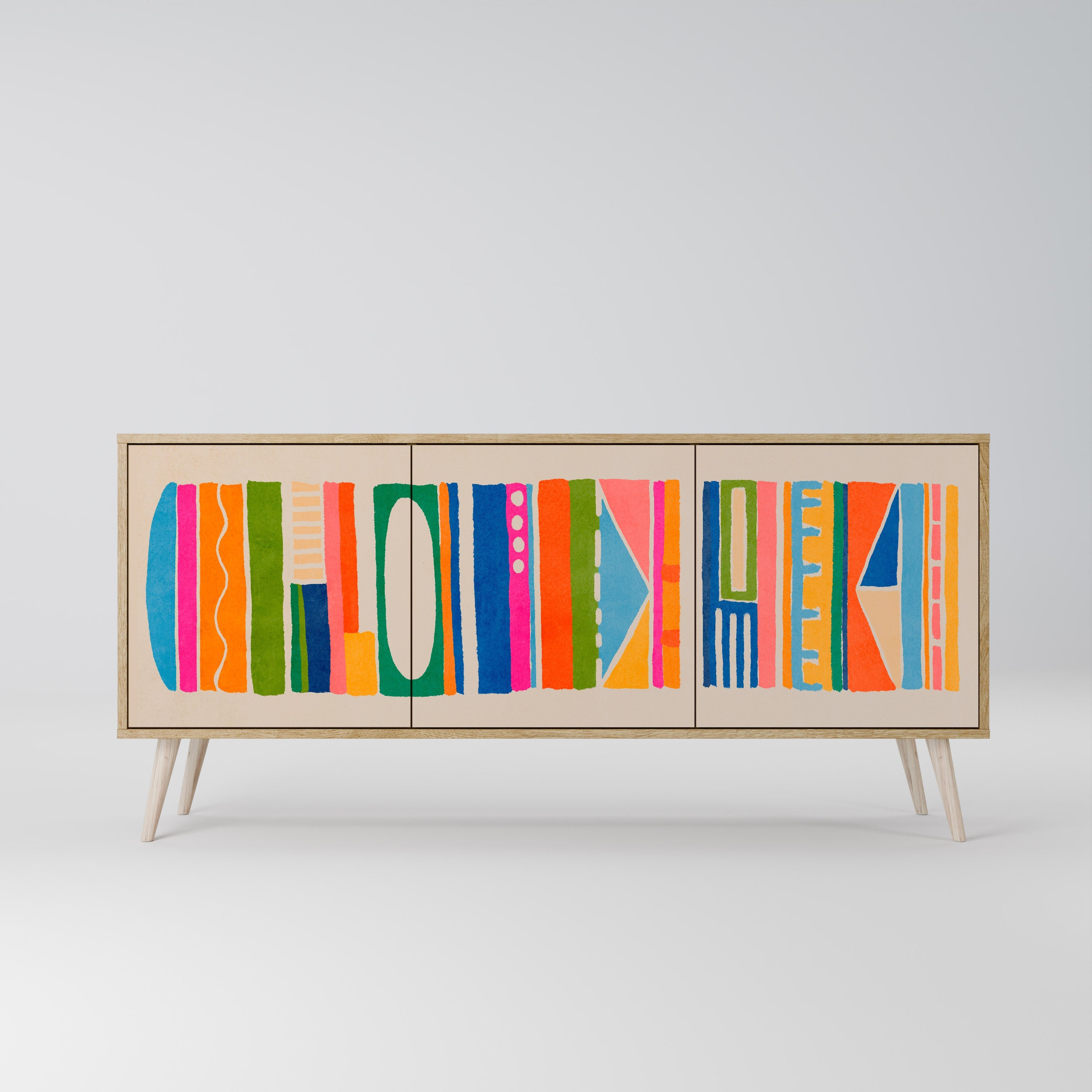 GEOMETRIC SHINE 3-türiges Sideboard in Eichenoptik