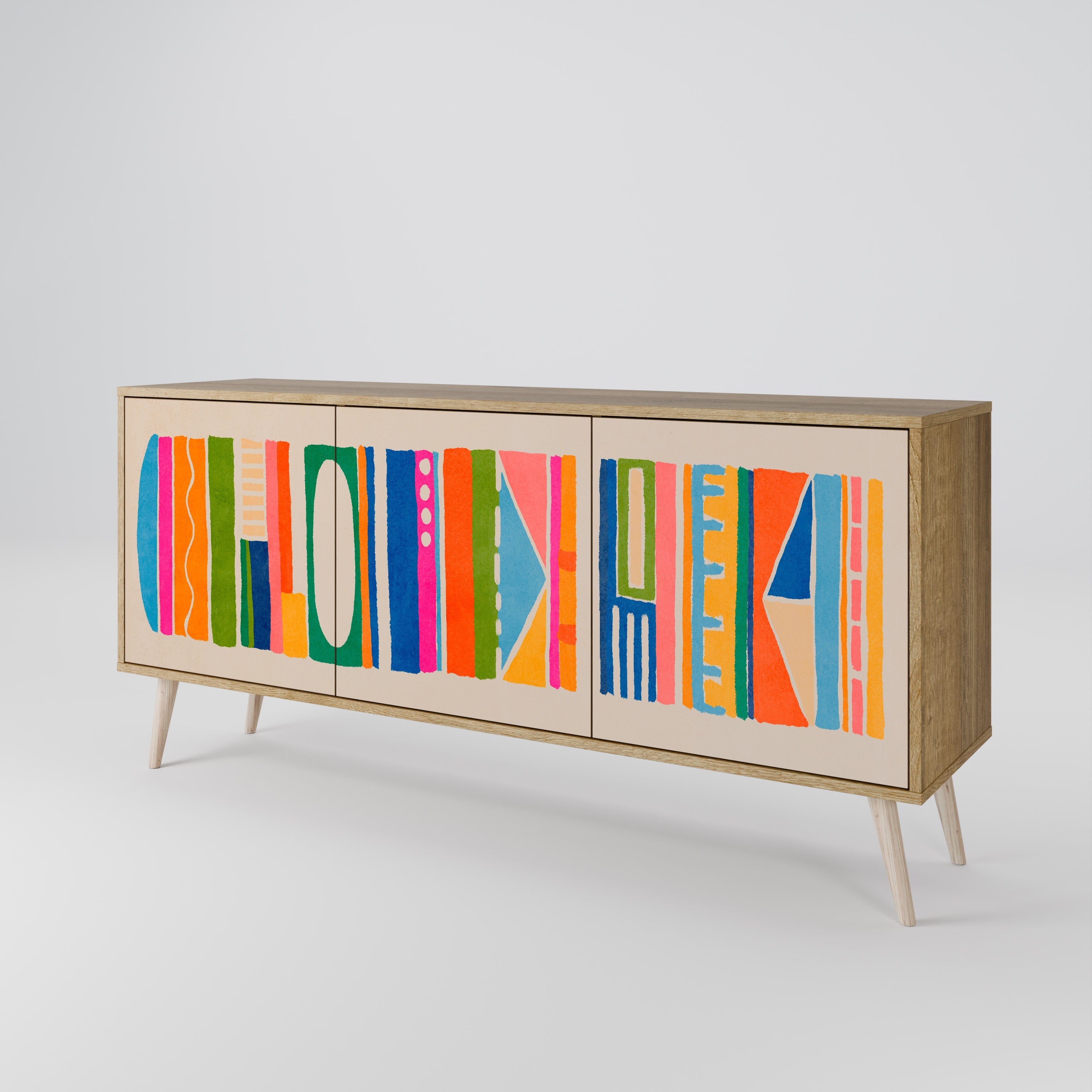 GEOMETRIC SHINE 3-türiges Sideboard in Eichenoptik