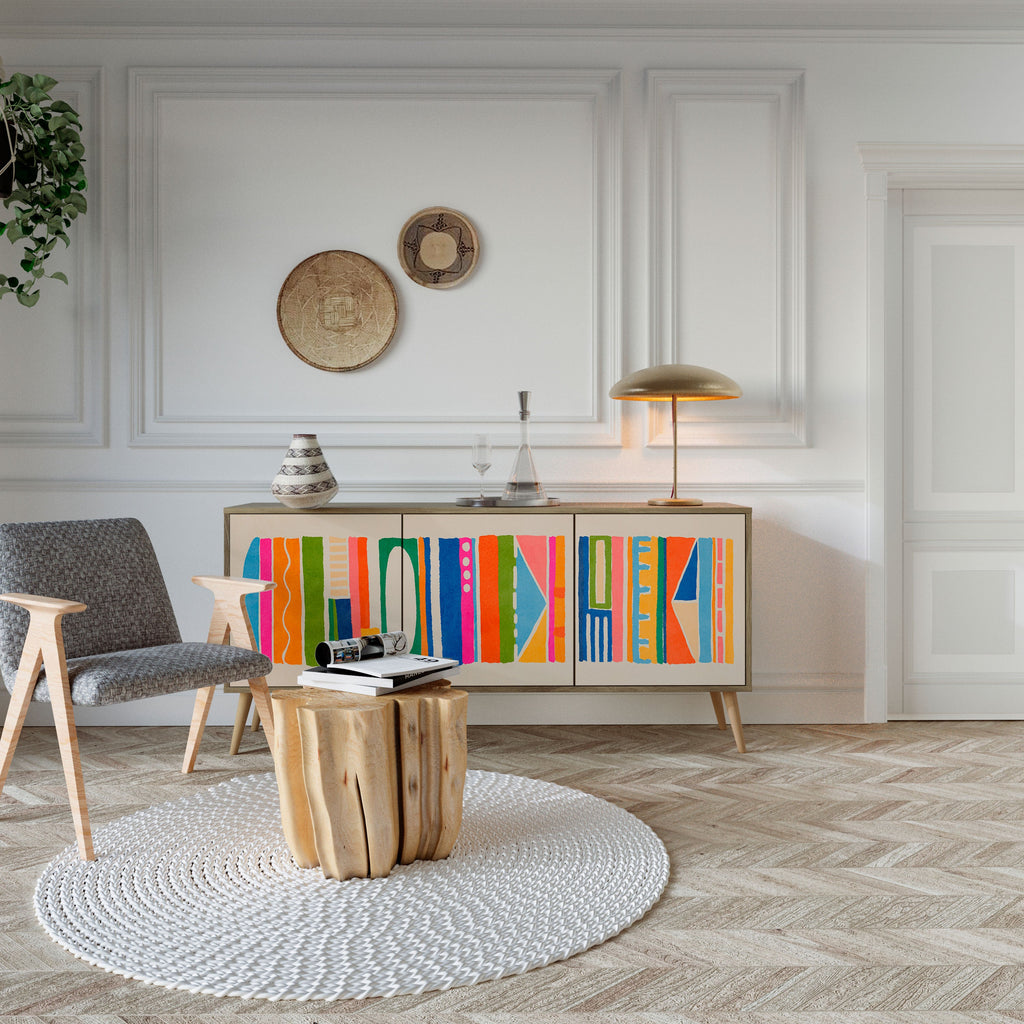 GEOMETRIC SHINE 3-türiges Sideboard in Eichenoptik