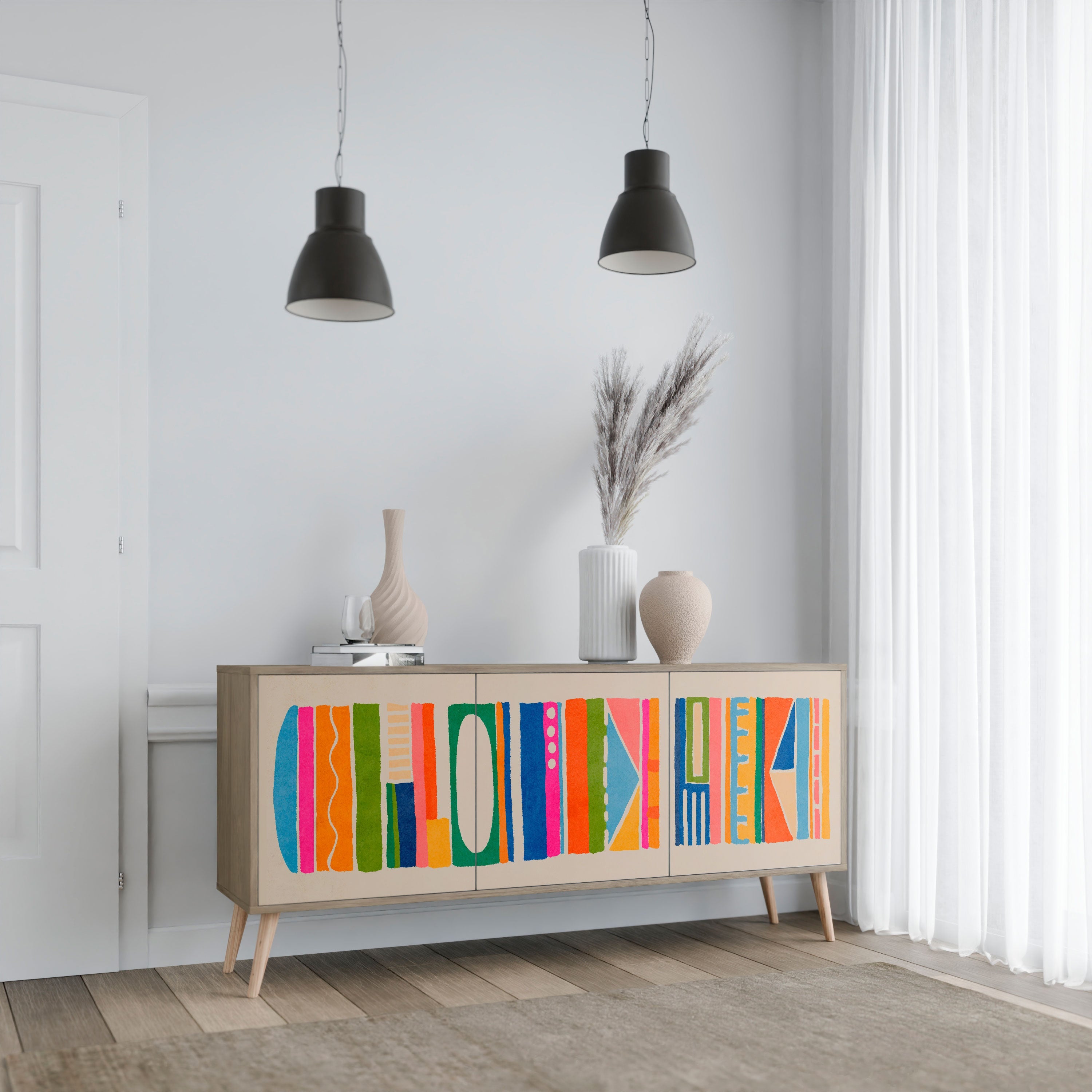 GEOMETRIC SHINE 3-türiges Sideboard in Eichenoptik