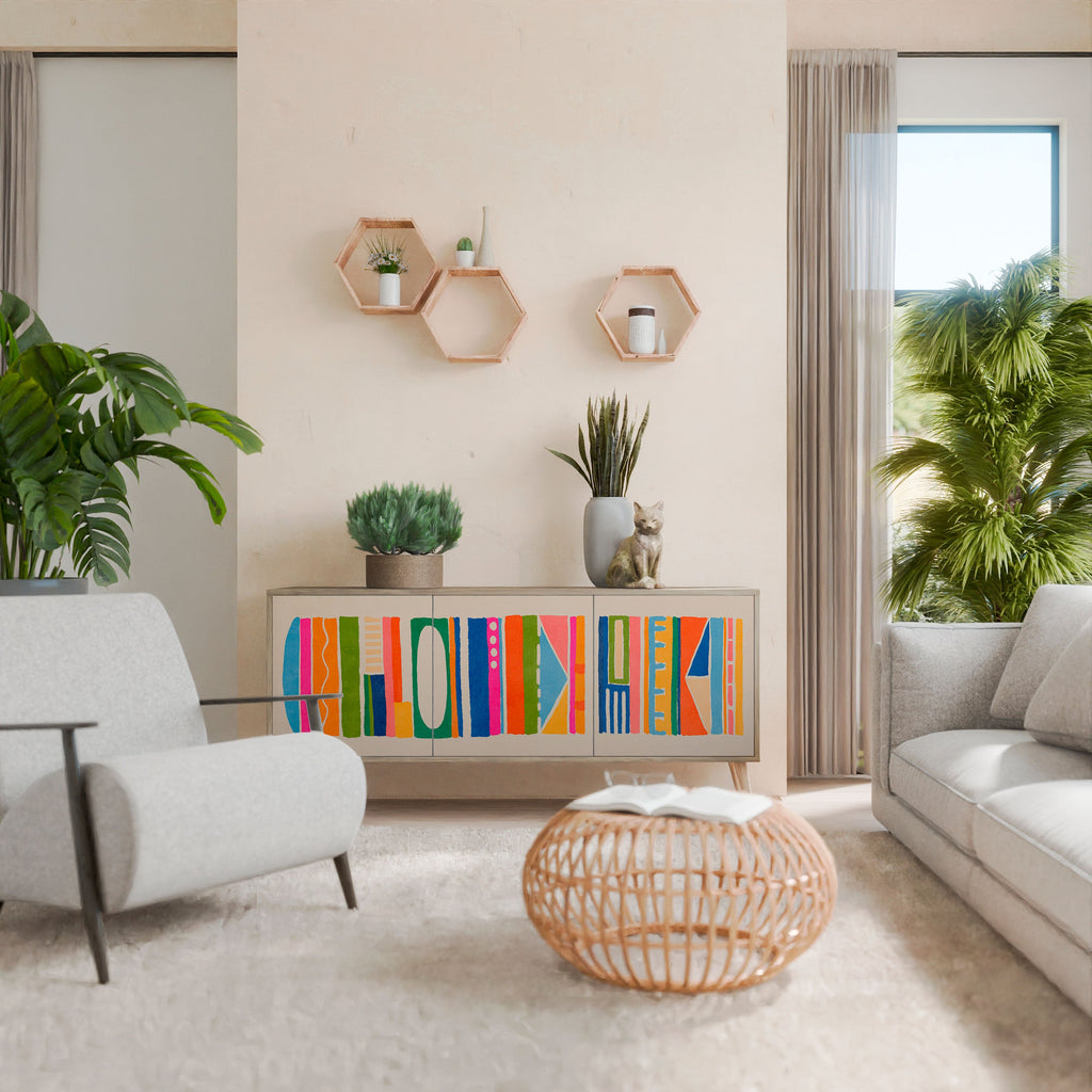 GEOMETRIC SHINE 3-türiges Sideboard in Eichenoptik