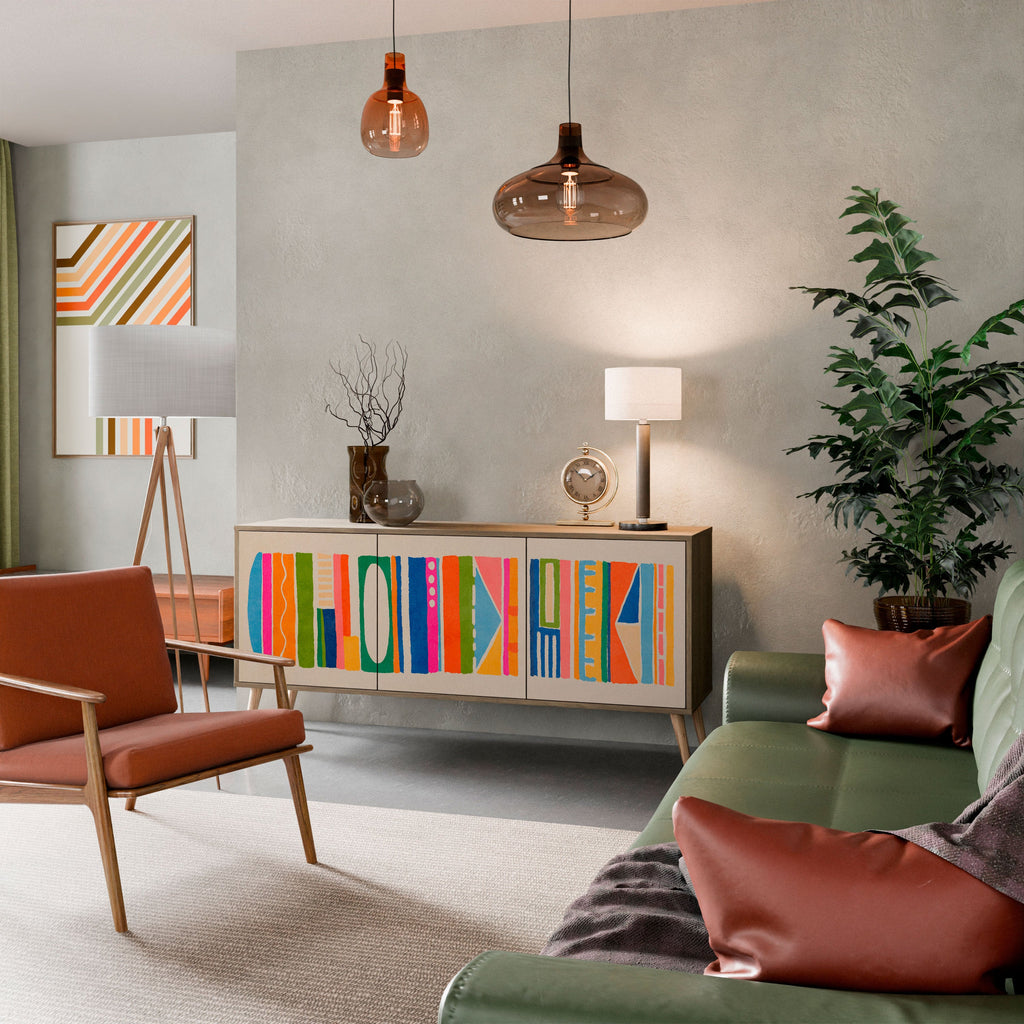 GEOMETRIC SHINE 3-türiges Sideboard in Eichenoptik