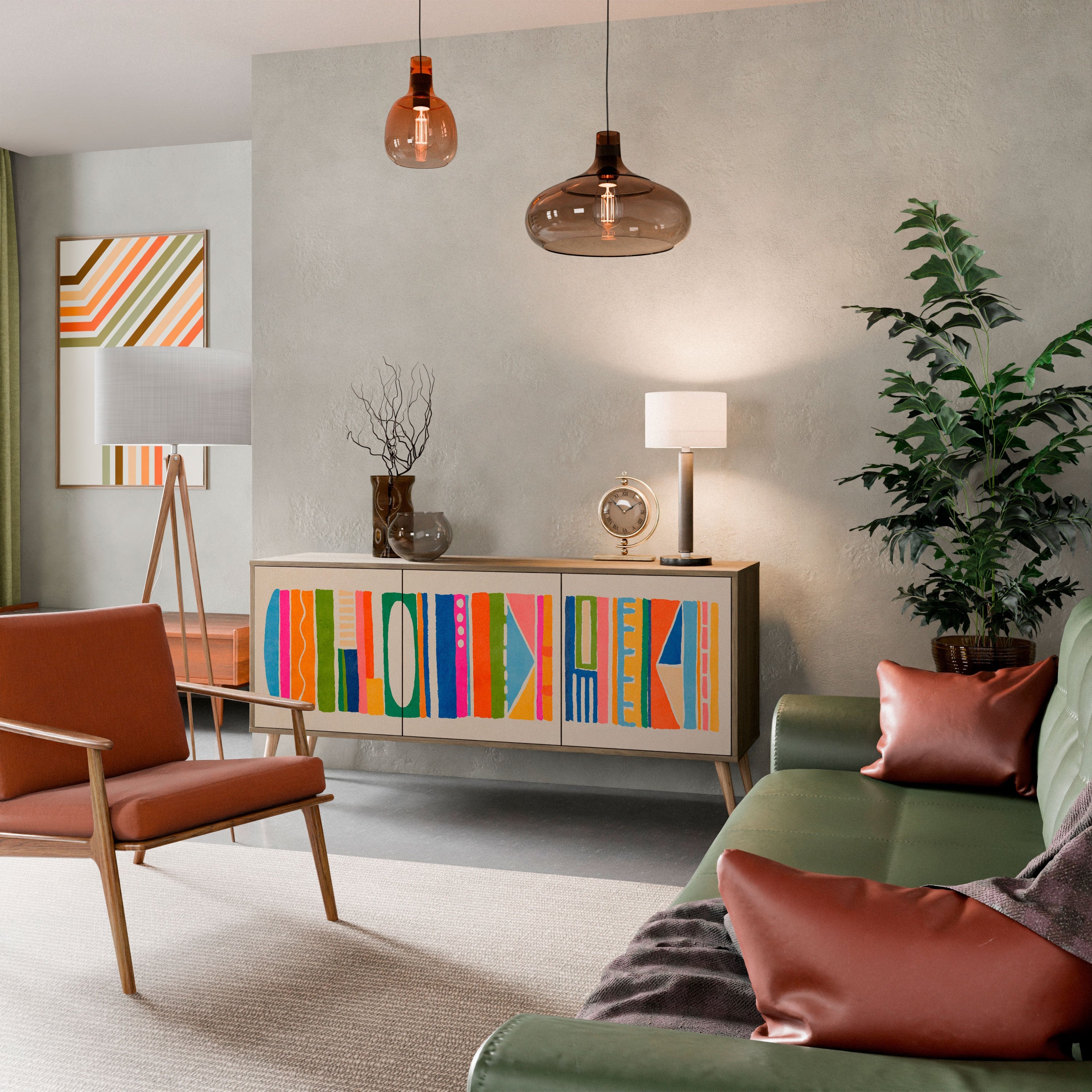 GEOMETRIC SHINE 3-türiges Sideboard in Eichenoptik