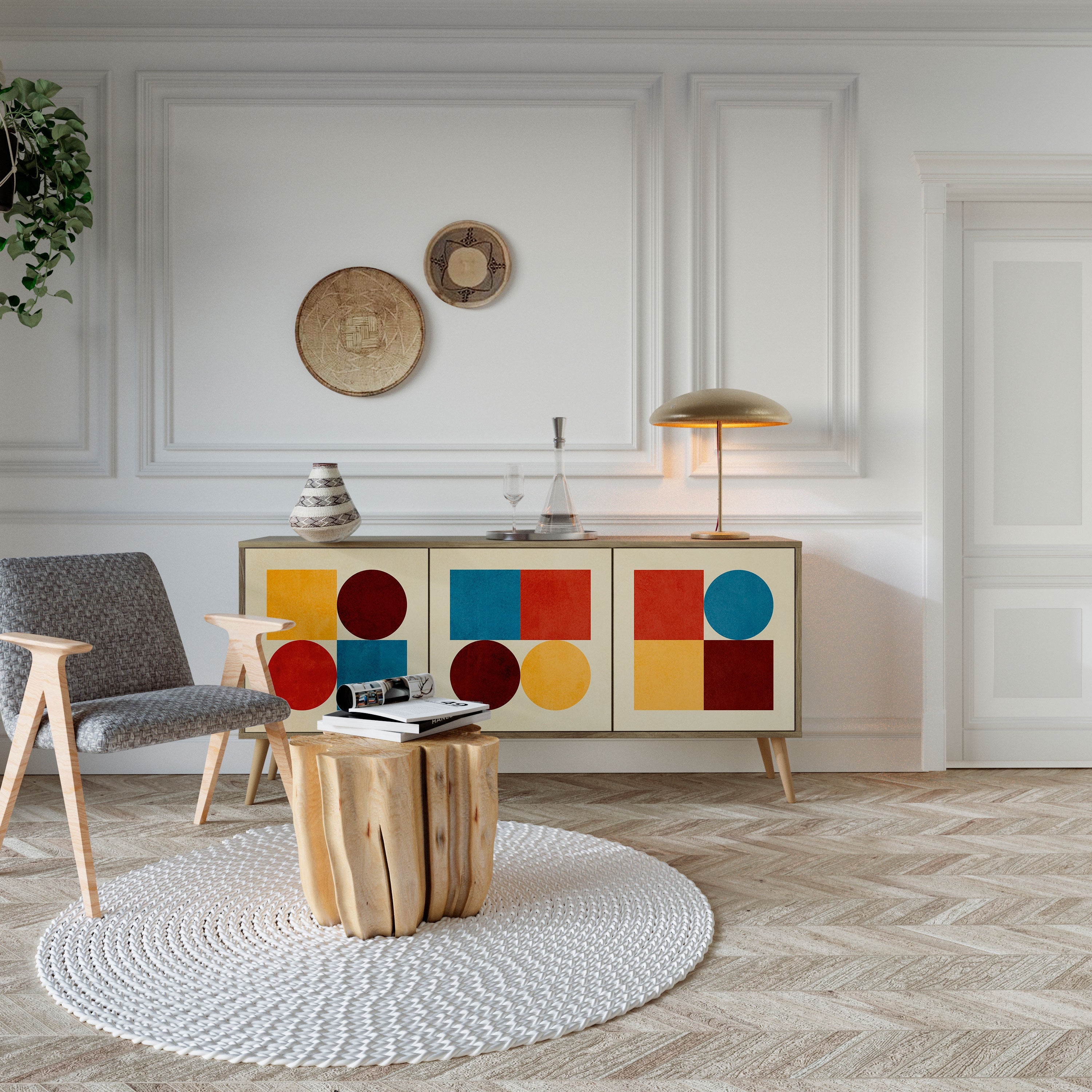 GEOMETRIC PUZZLE 3-türiges Sideboard in Eichenoptik