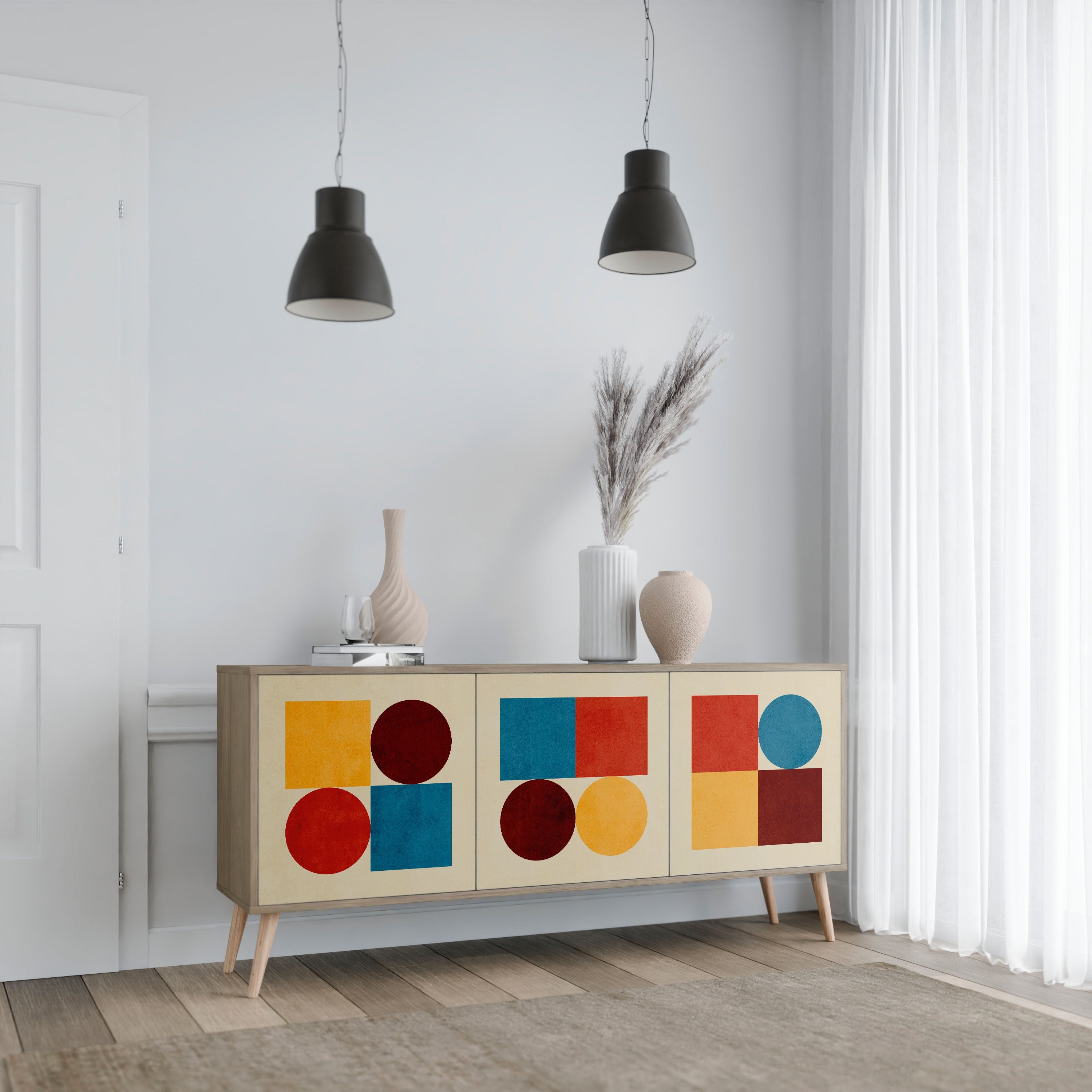 GEOMETRIC PUZZLE 3-türiges Sideboard in Eichenoptik