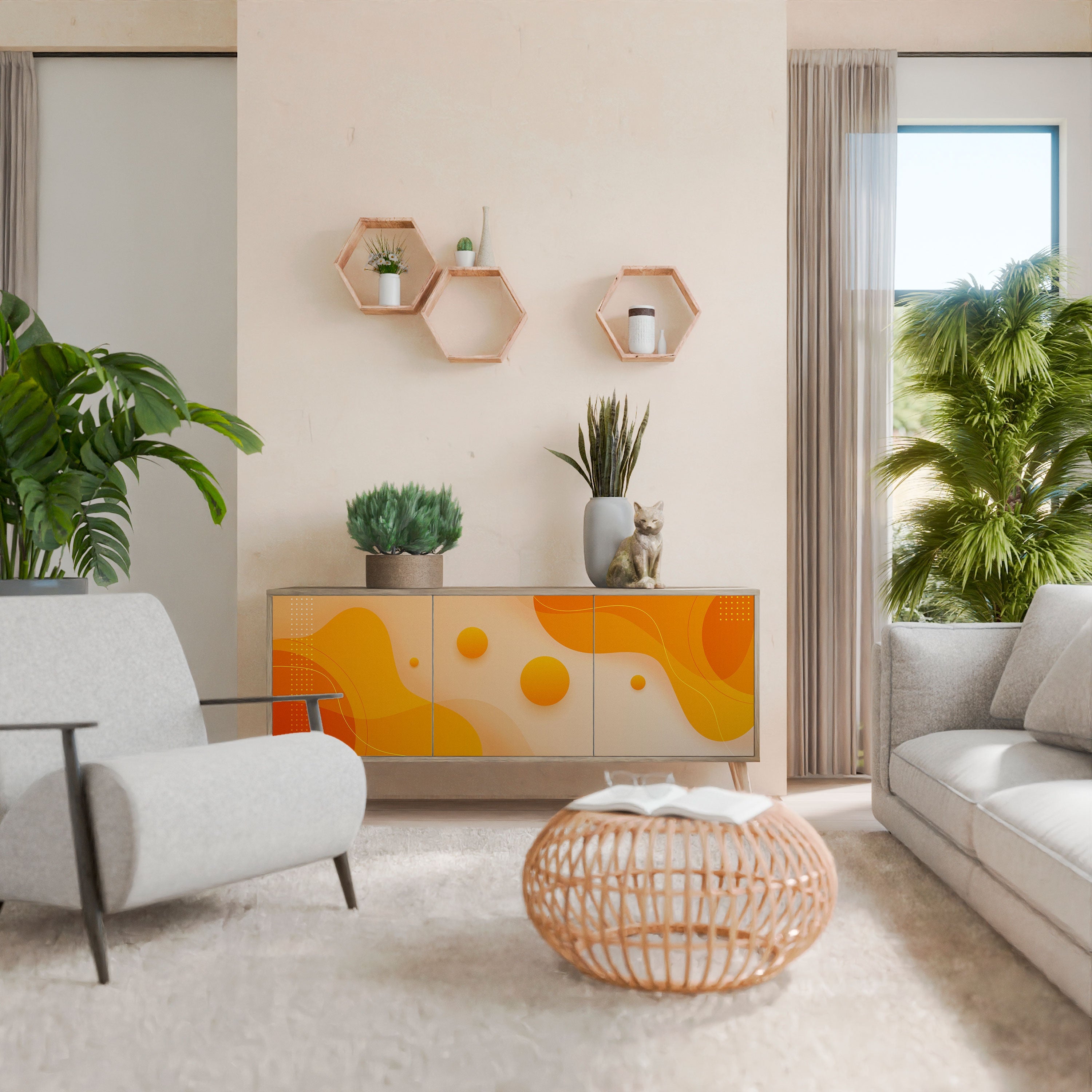 ORANGE ARRANGEMENT 3-türiges Sideboard in Eichenoptik
