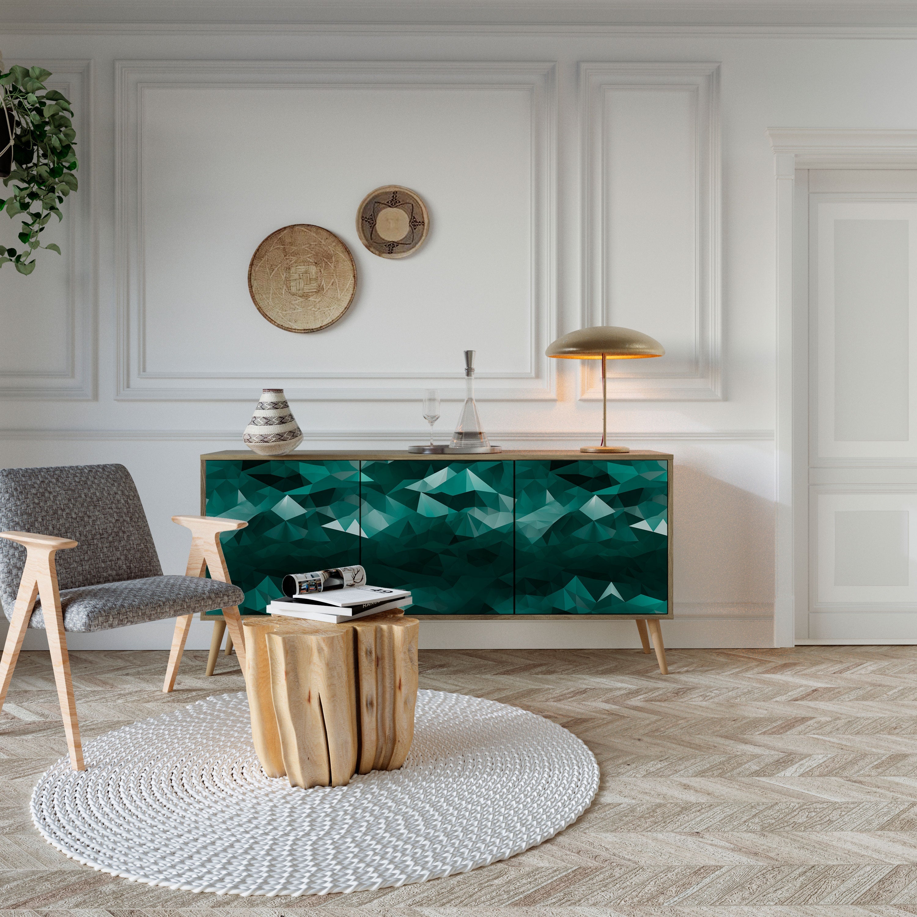 POLYGONAL FLOATING 3-türiges Sideboard in Eichenoptik