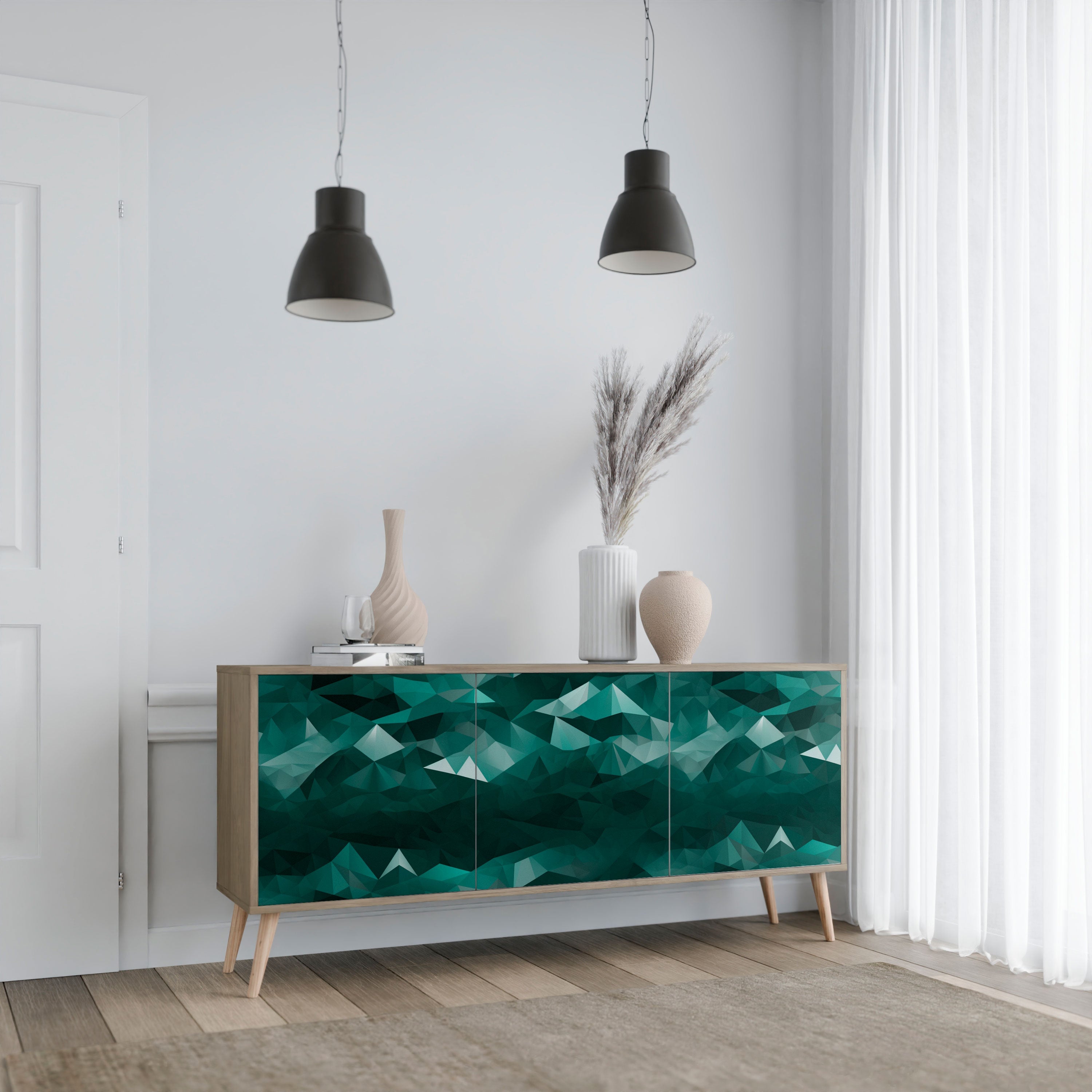 POLYGONAL FLOATING 3-türiges Sideboard in Eichenoptik