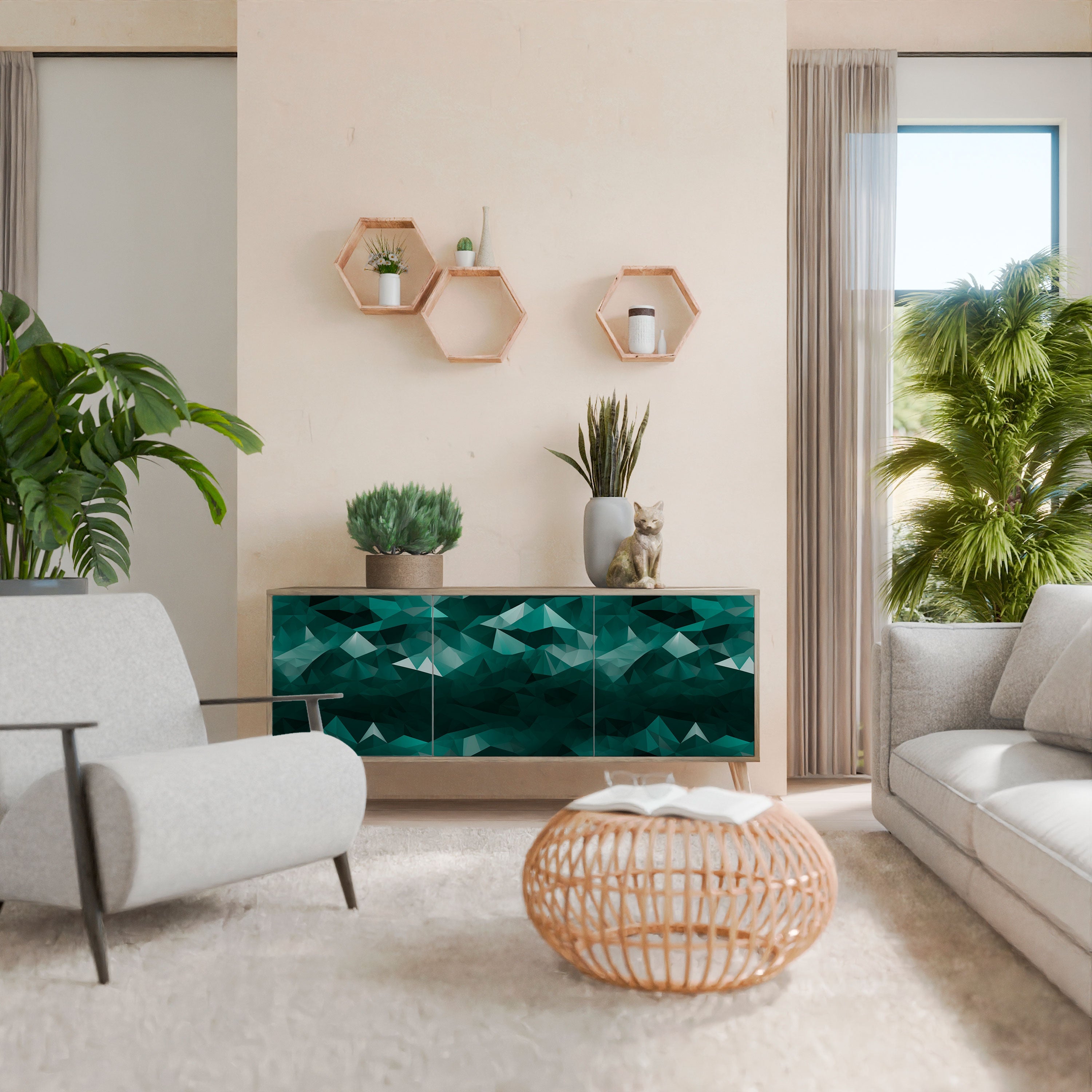 POLYGONAL FLOATING 3-türiges Sideboard in Eichenoptik