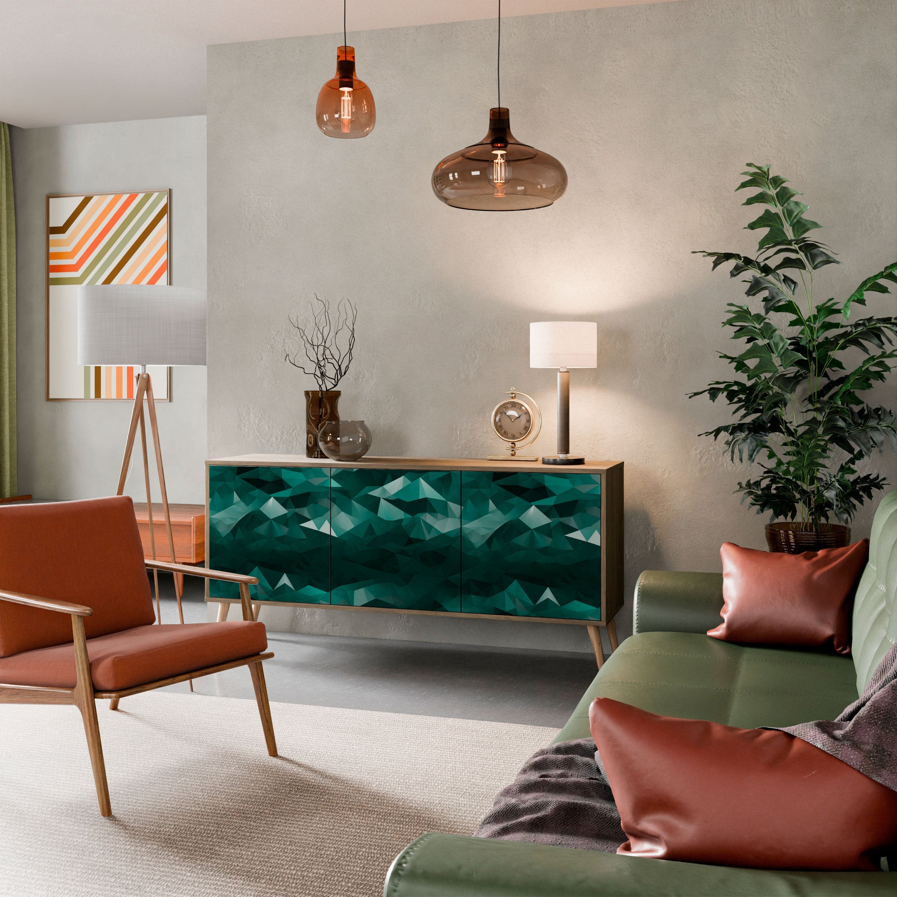 POLYGONAL FLOATING 3-türiges Sideboard in Eichenoptik