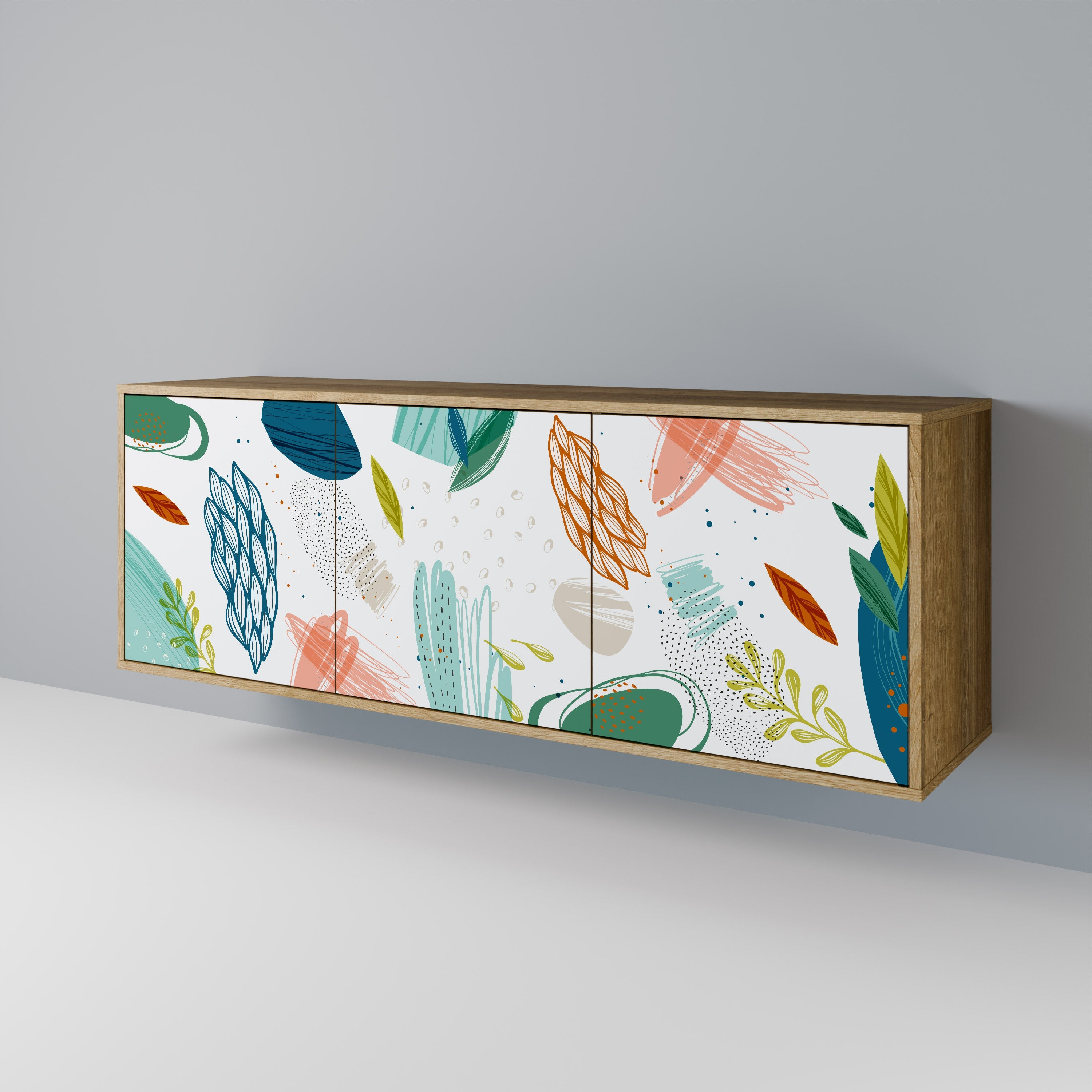 BOTANICAL HURRICANE 3-türiges Sideboard in Eichenoptik