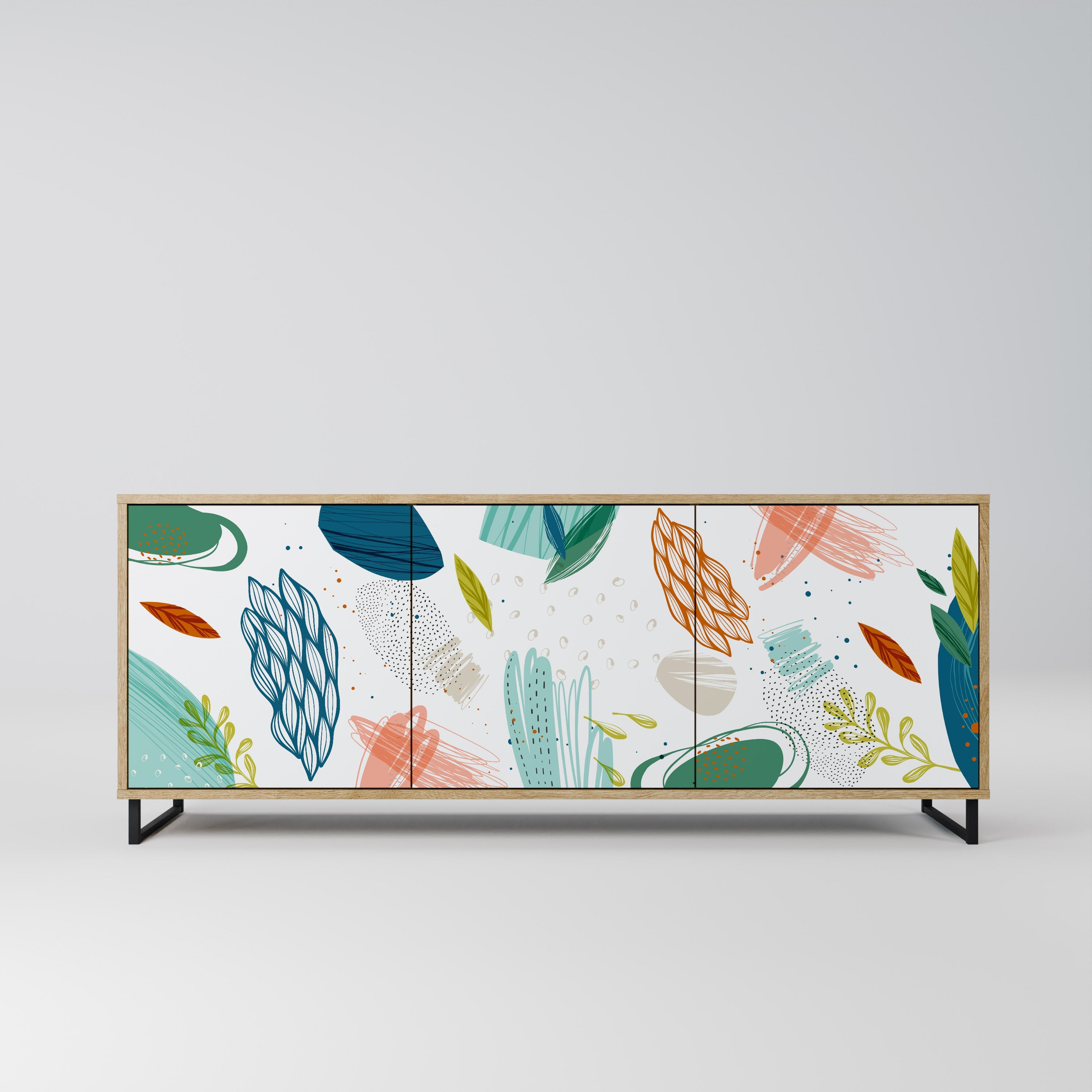BOTANICAL HURRICANE 3-türiges Sideboard in Eichenoptik