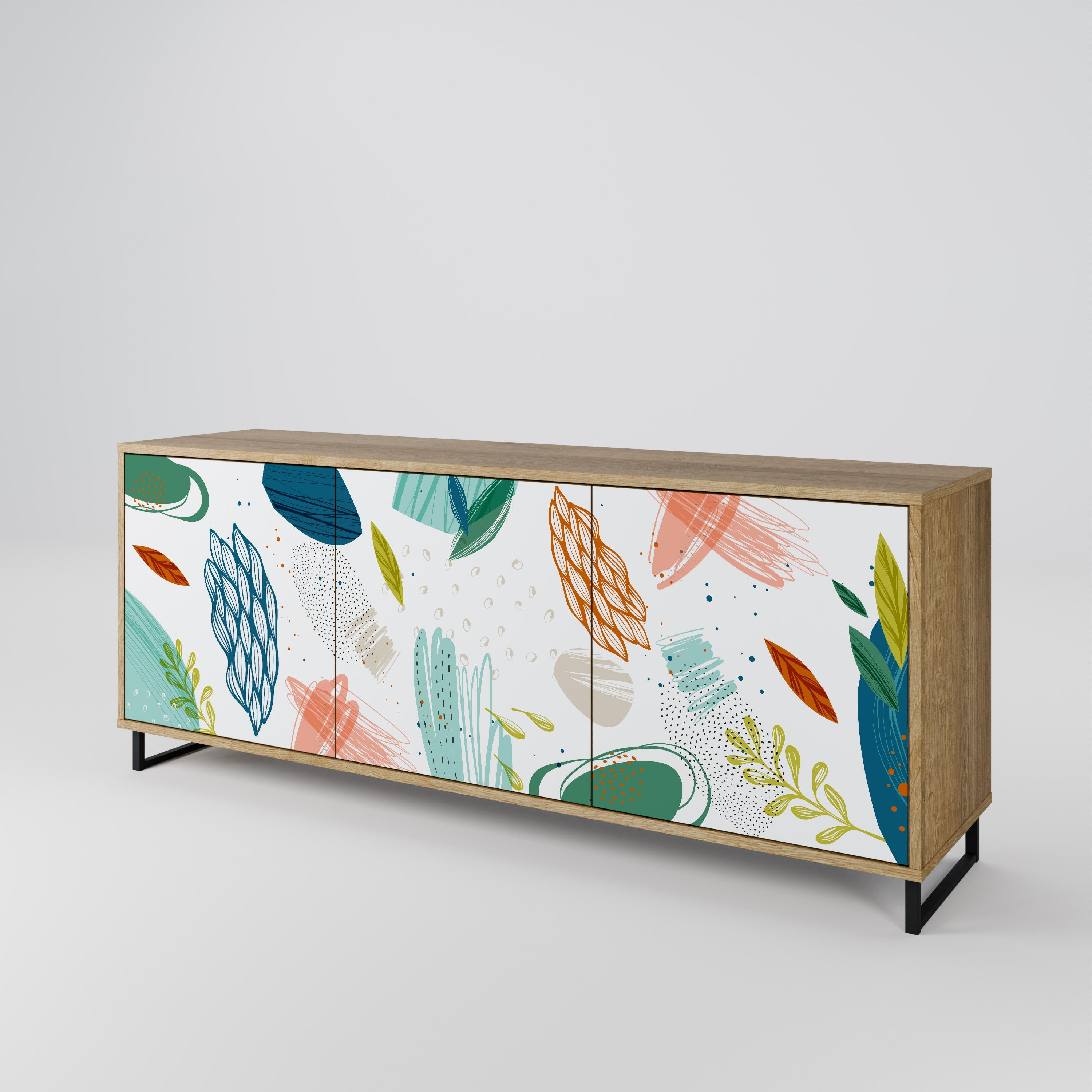 BOTANICAL HURRICANE 3-türiges Sideboard in Eichenoptik