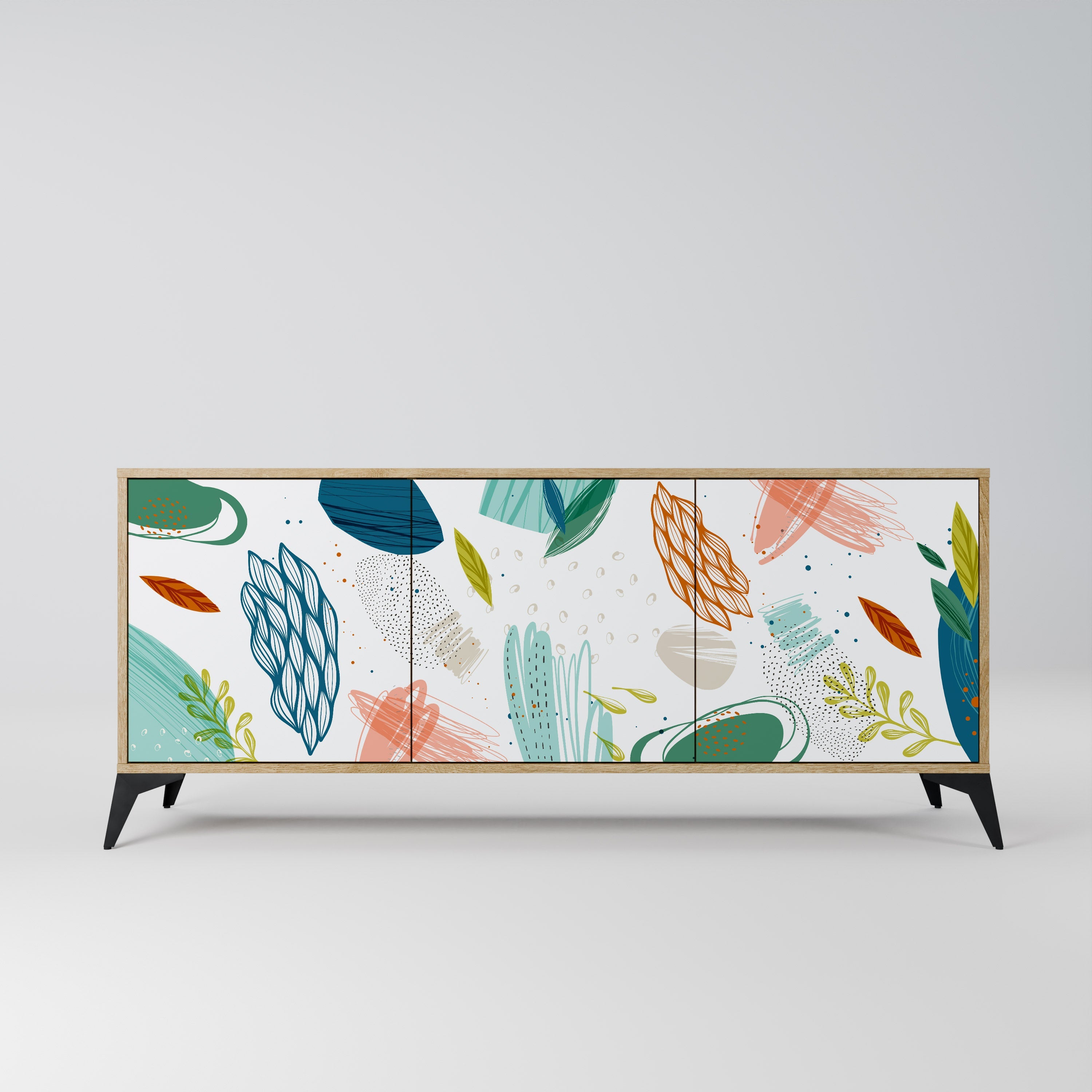 BOTANICAL HURRICANE 3-türiges Sideboard in Eichenoptik