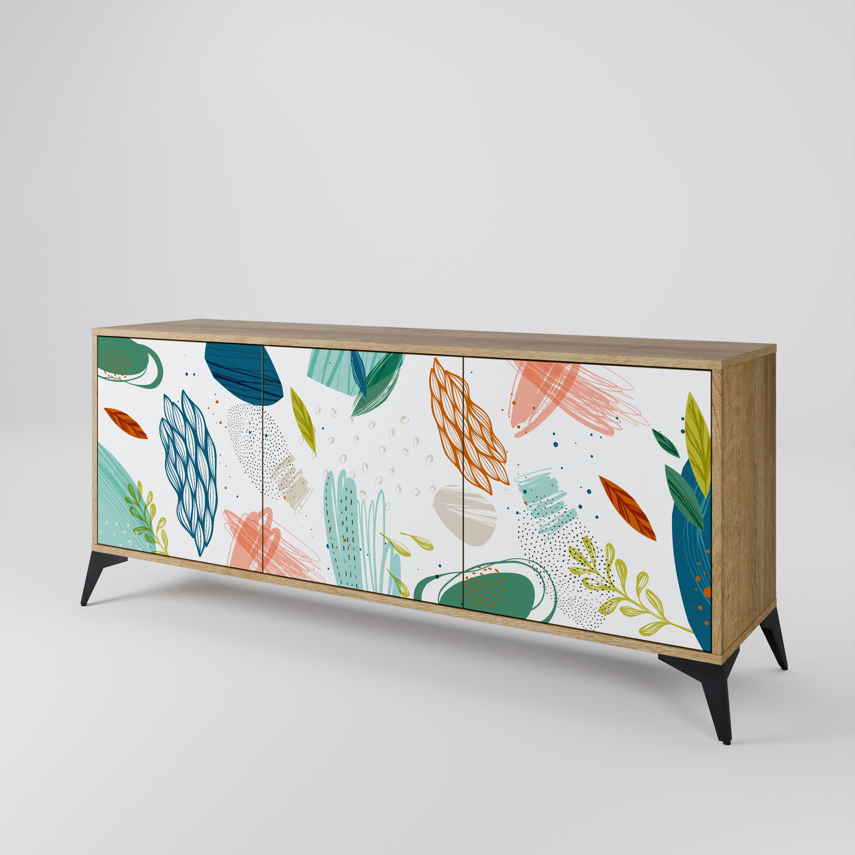 BOTANICAL HURRICANE 3-türiges Sideboard in Eichenoptik