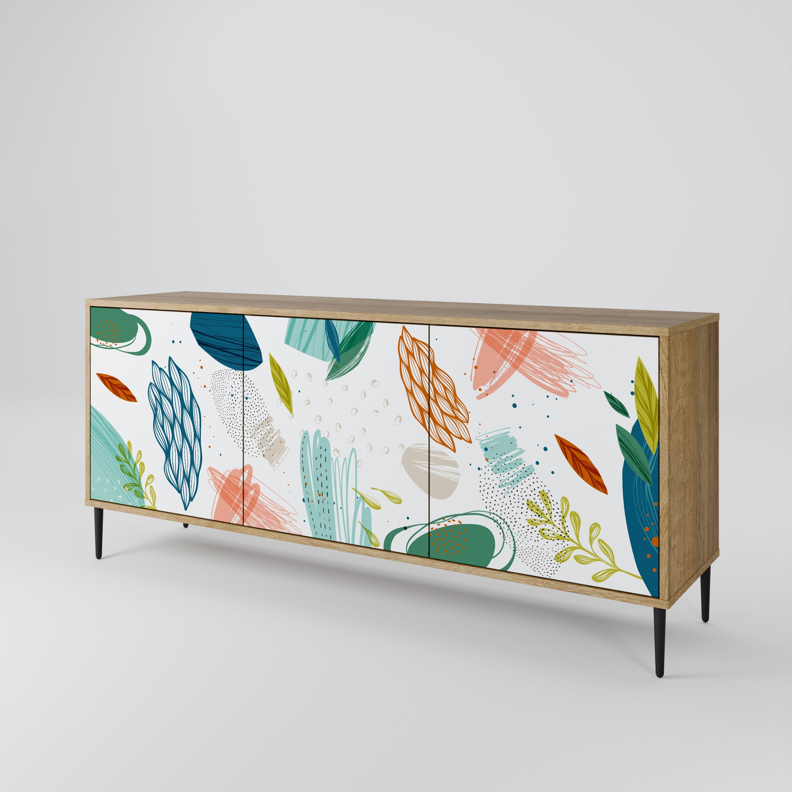 BOTANICAL HURRICANE 3-türiges Sideboard in Eichenoptik