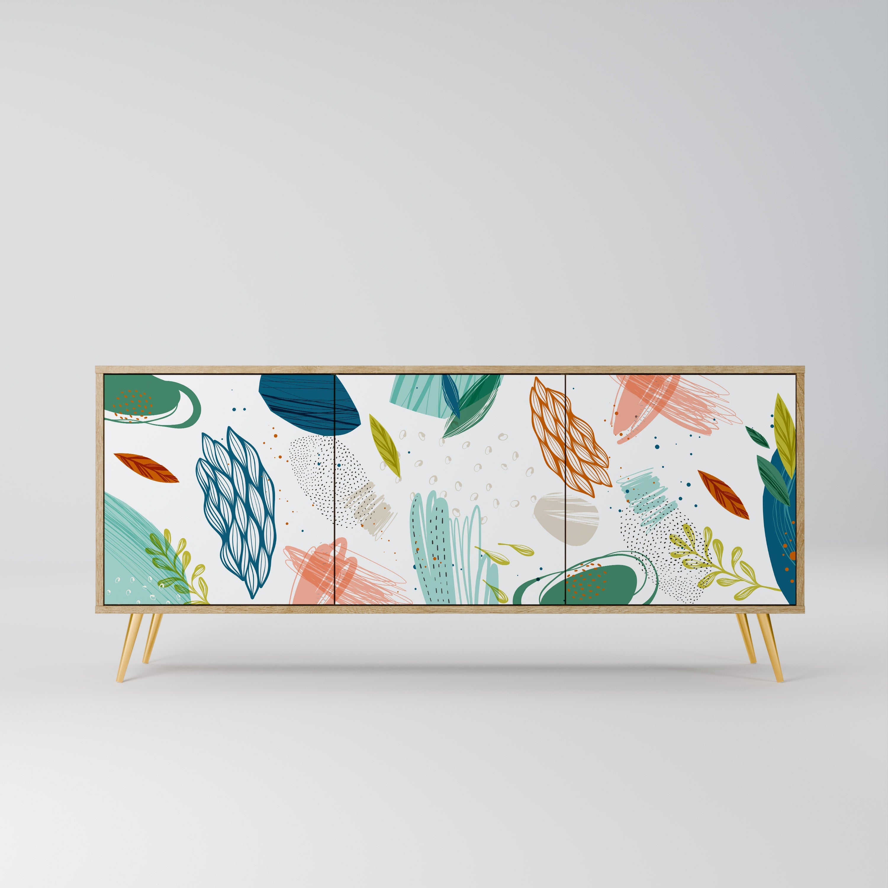 BOTANICAL HURRICANE 3-türiges Sideboard in Eichenoptik