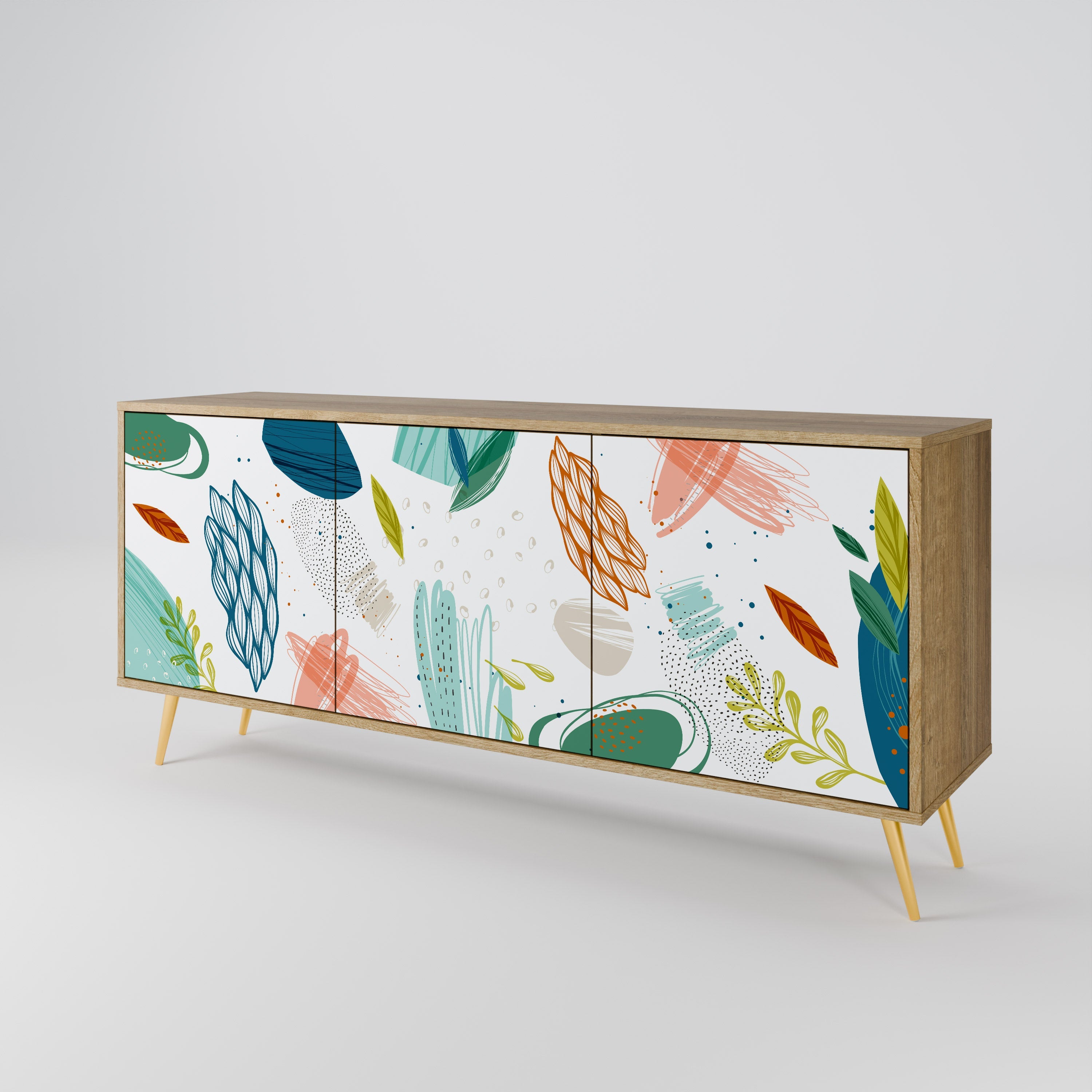 BOTANICAL HURRICANE 3-türiges Sideboard in Eichenoptik