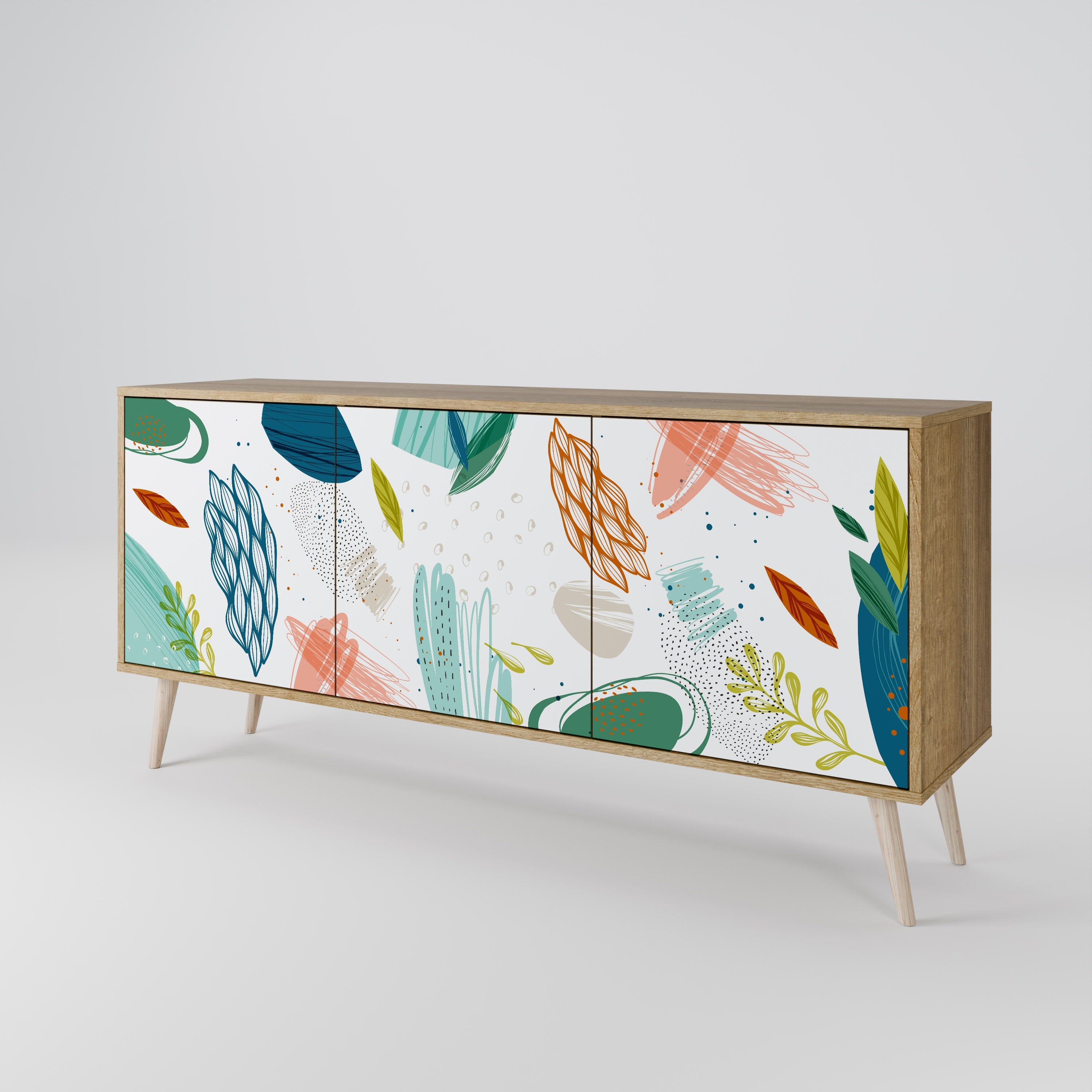 BOTANICAL HURRICANE 3-türiges Sideboard in Eichenoptik