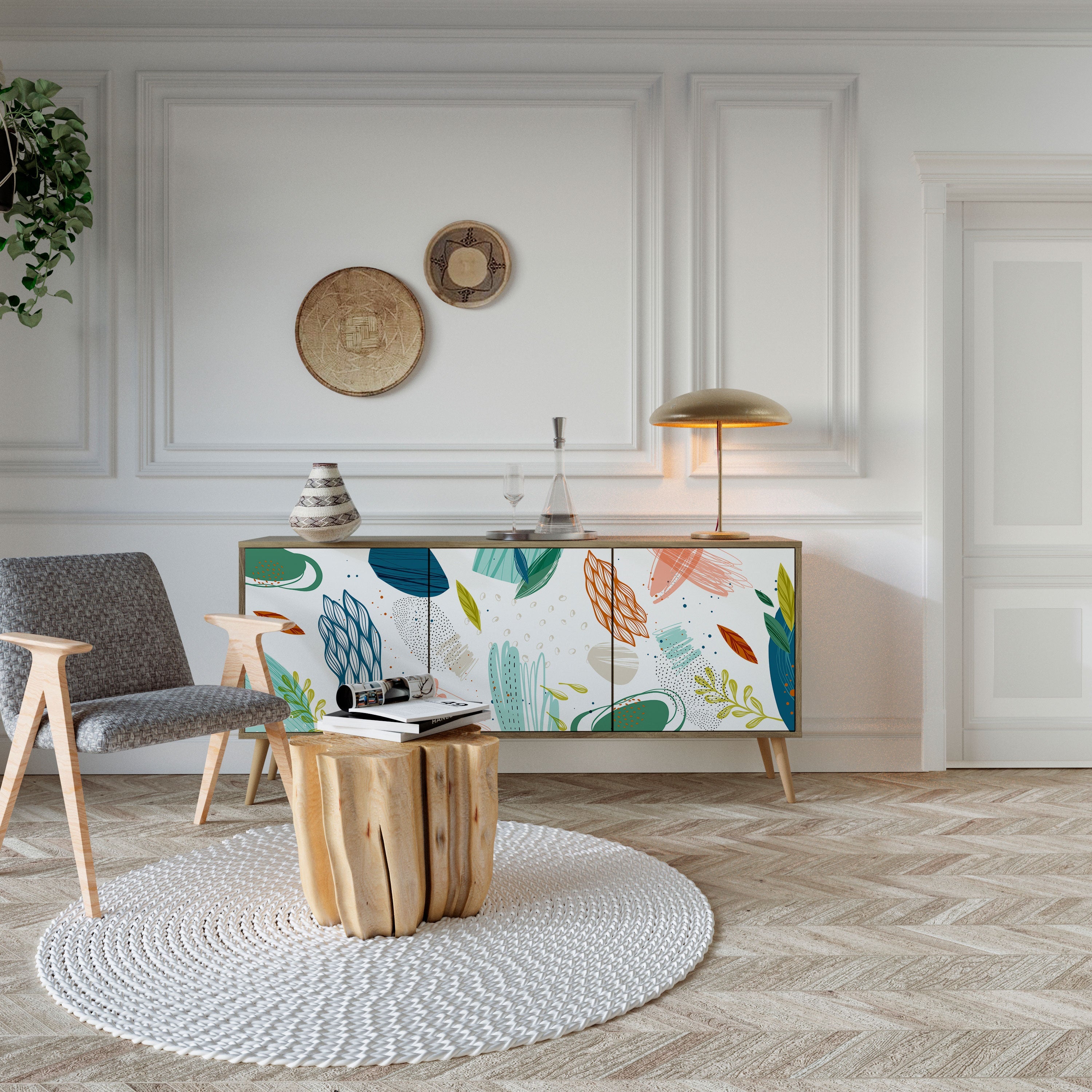 BOTANICAL HURRICANE 3-türiges Sideboard in Eichenoptik