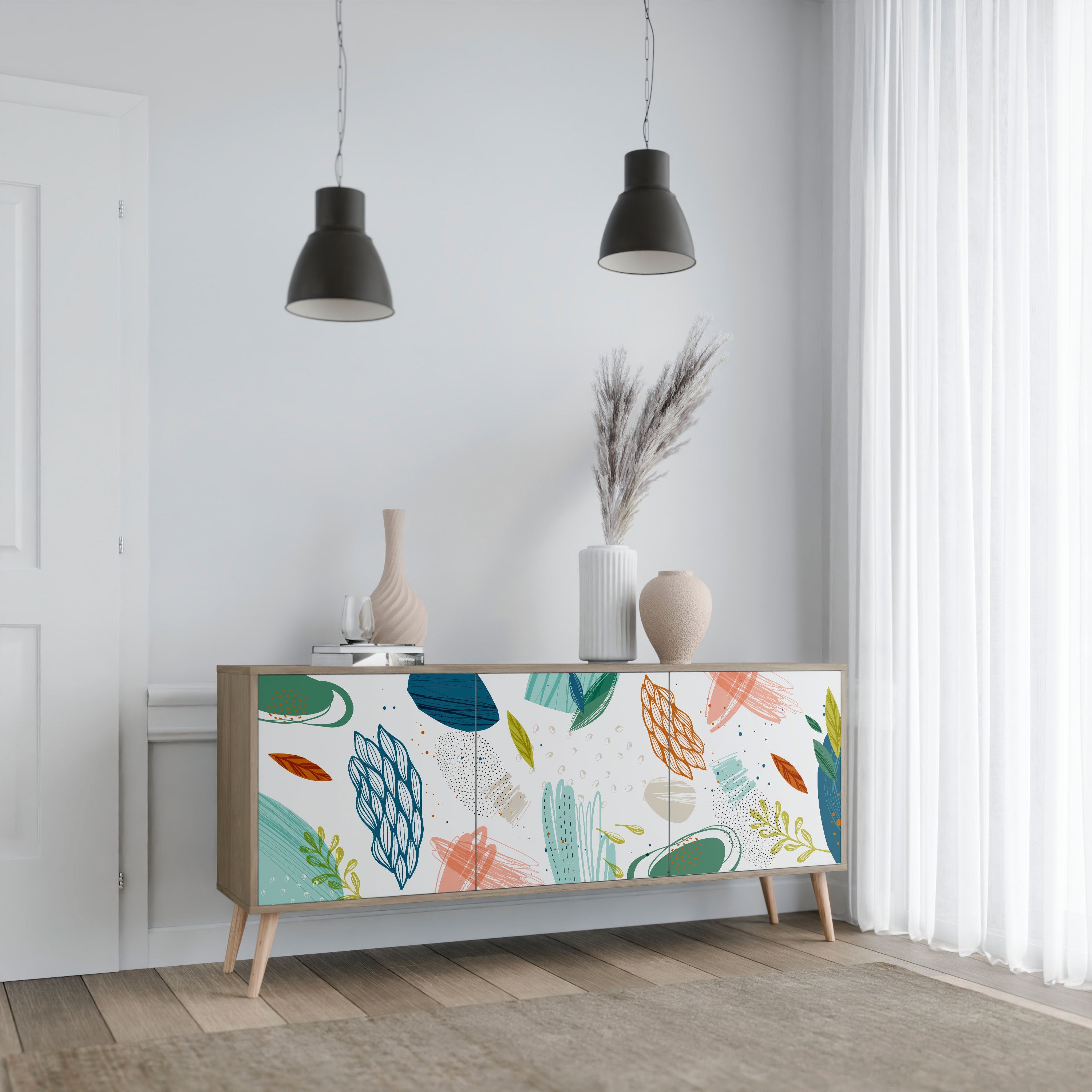 BOTANICAL HURRICANE 3-türiges Sideboard in Eichenoptik