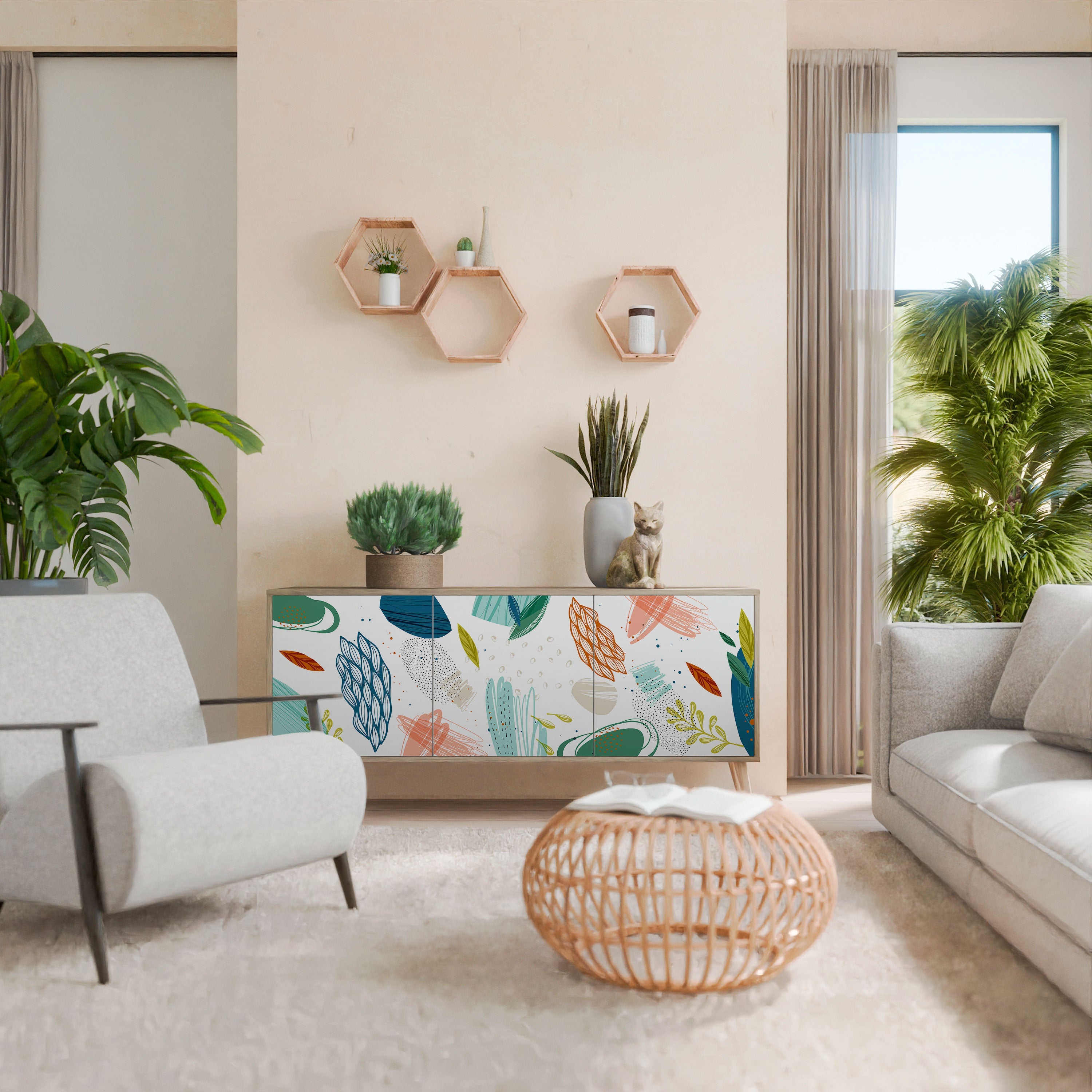 BOTANICAL HURRICANE 3-türiges Sideboard in Eichenoptik