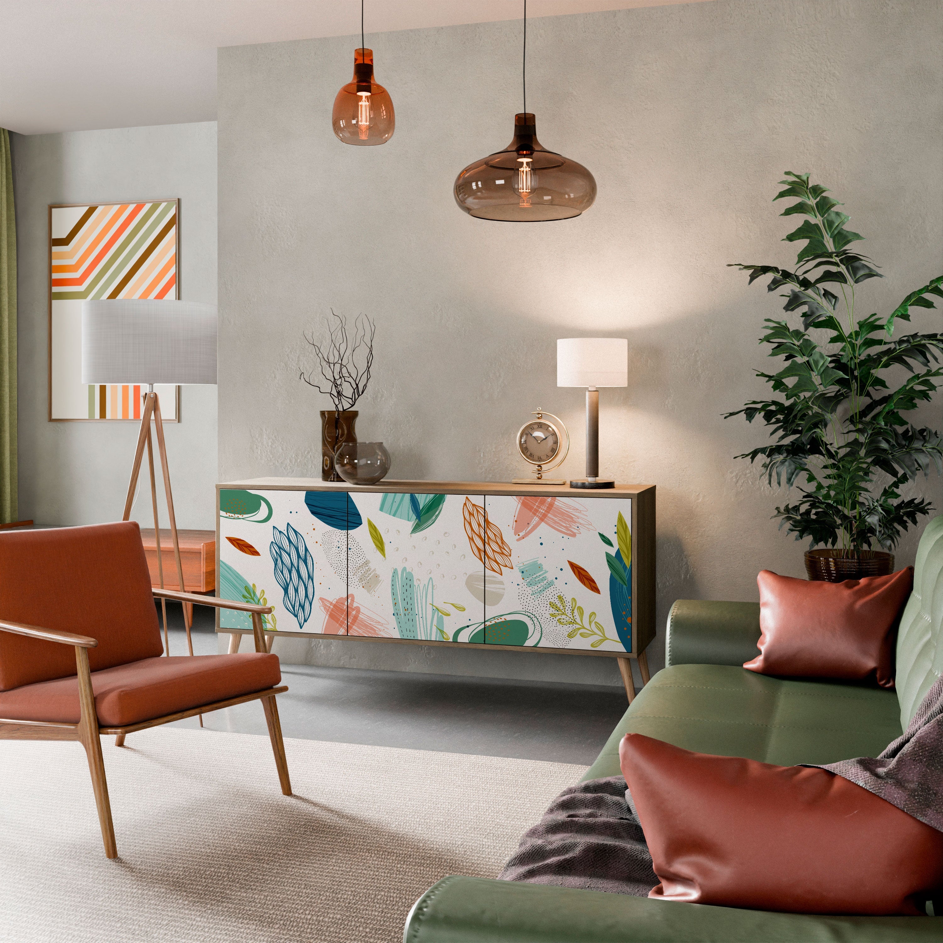 BOTANICAL HURRICANE 3-türiges Sideboard in Eichenoptik