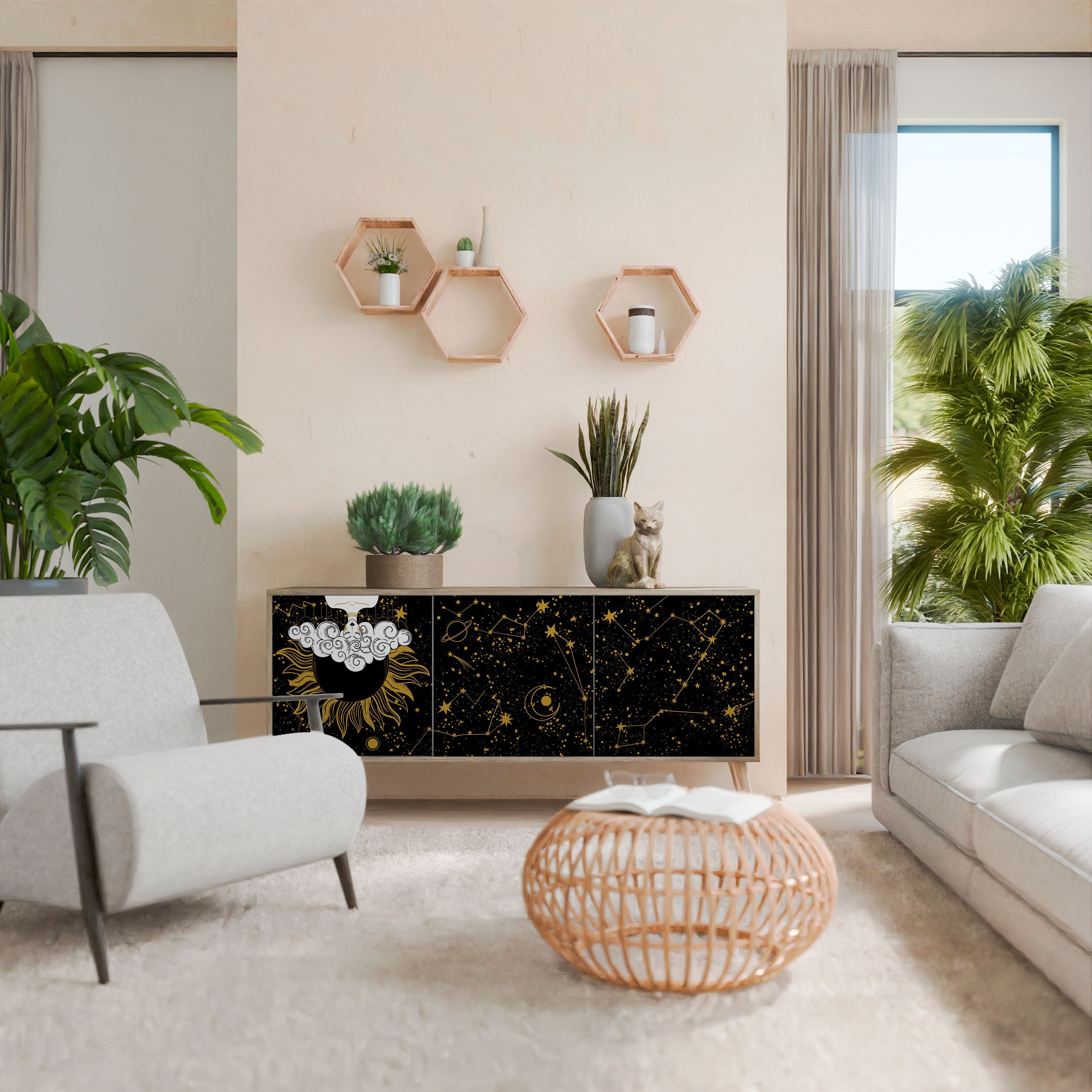 STELLAR CONSTELLATIONS 3-türiges Sideboard in Eichenoptik