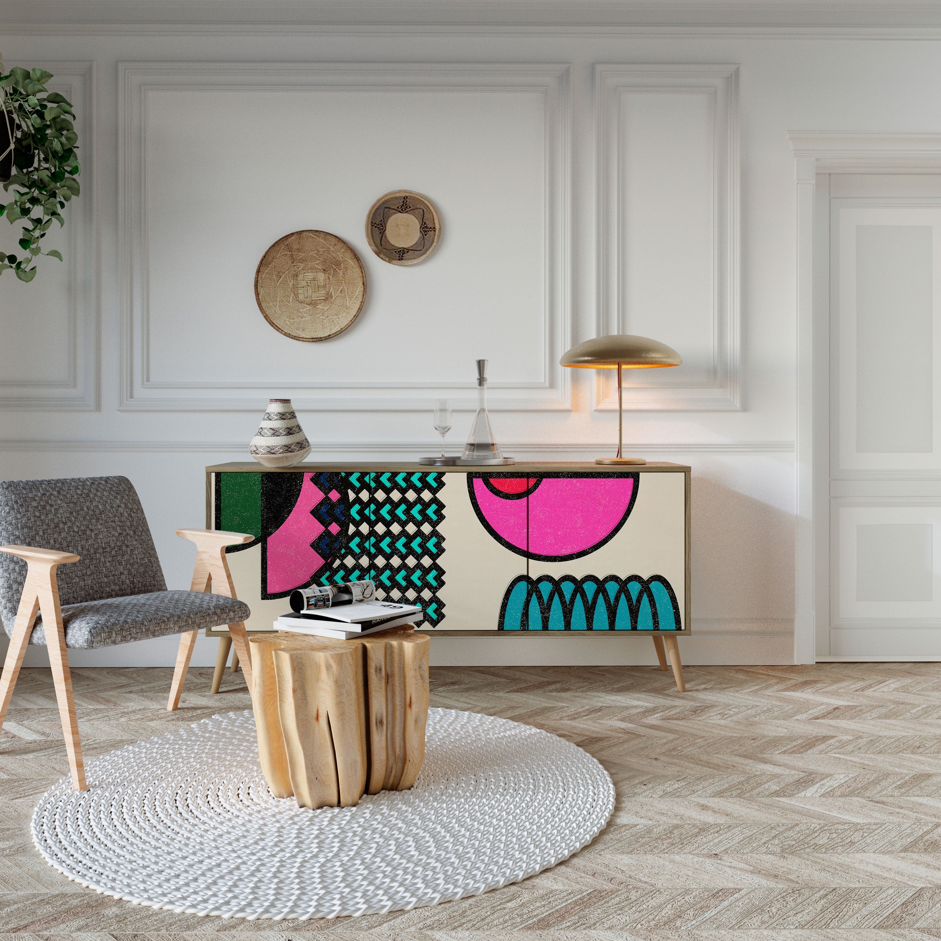 GEOMETRIC RHAPSODY 3-türiges Sideboard in Eichenoptik