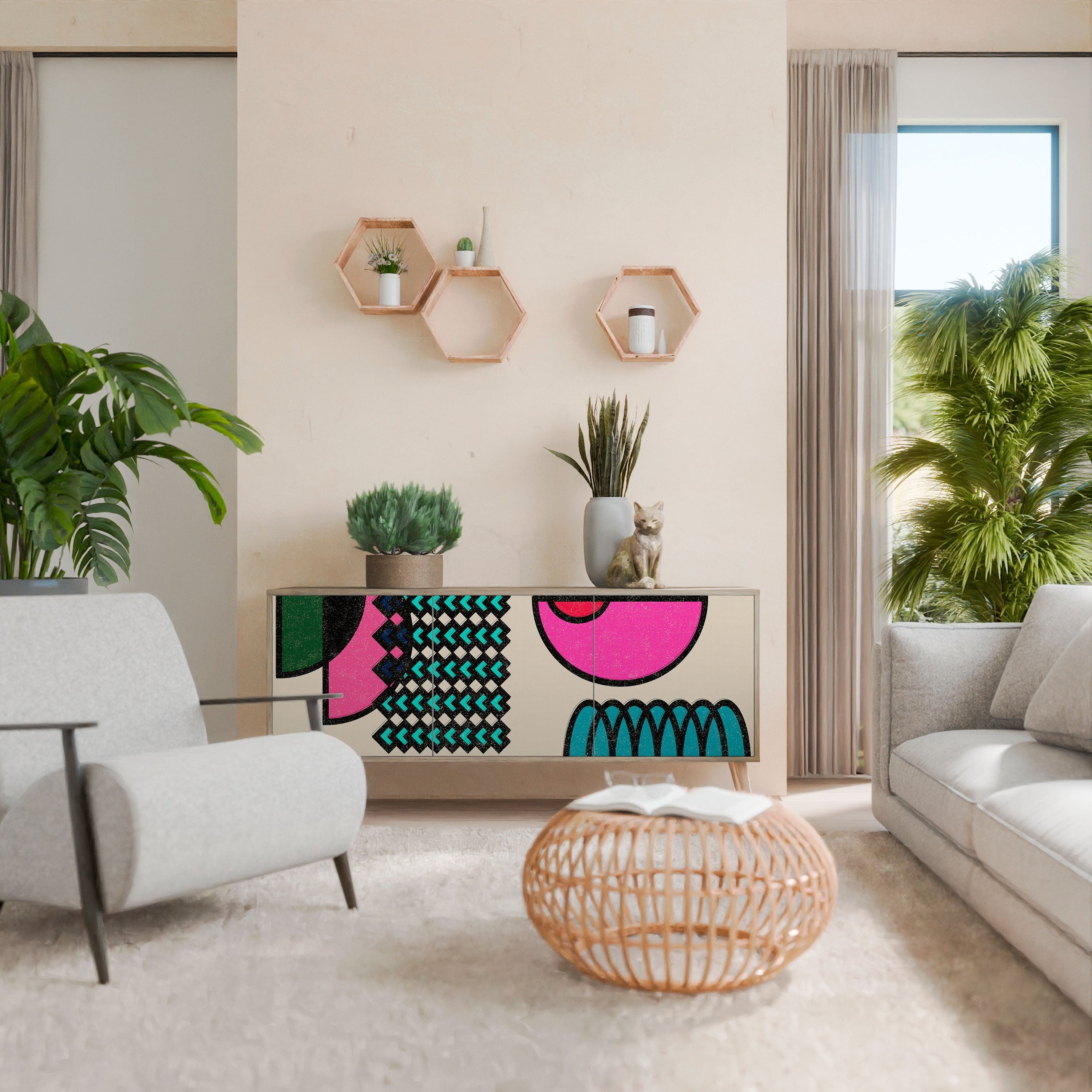 GEOMETRIC RHAPSODY 3-türiges Sideboard in Eichenoptik