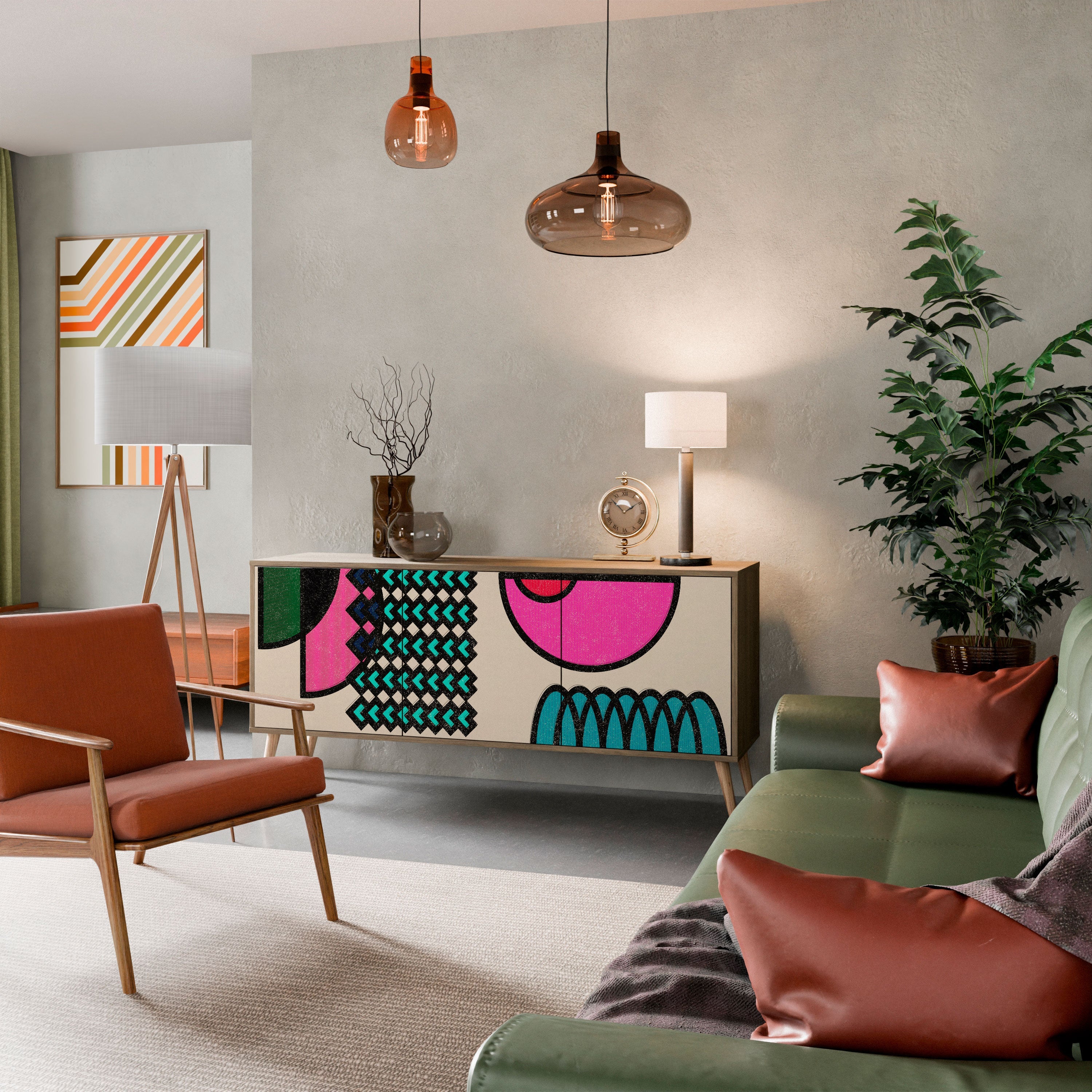 GEOMETRIC RHAPSODY 3-türiges Sideboard in Eichenoptik