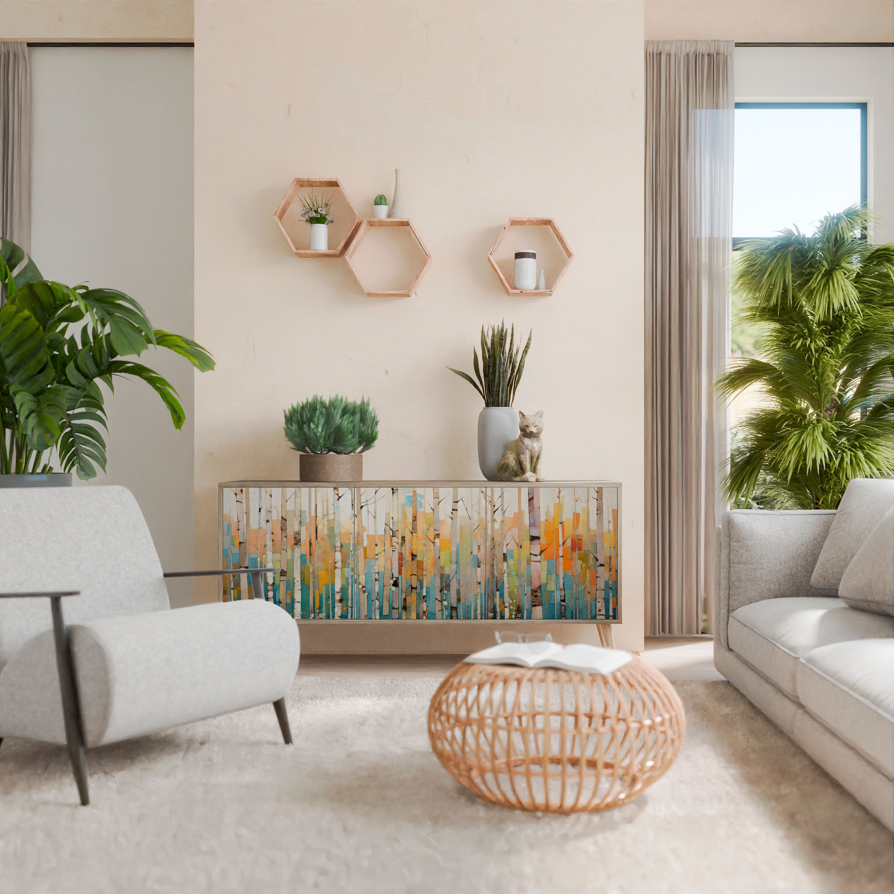 BIRCH KALEIDOSCOPE Sideboard mit 3 Türen in Eichenoptik