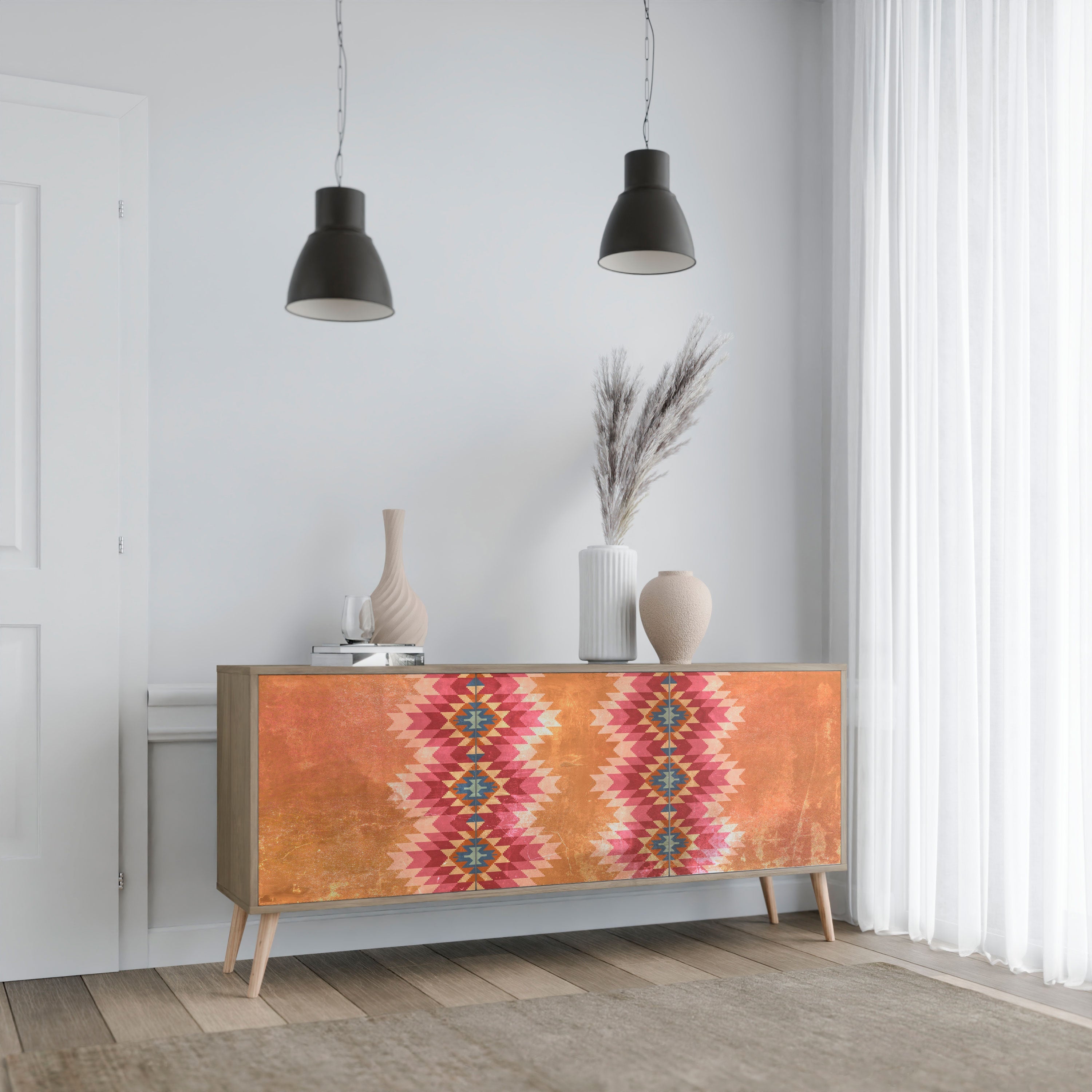 INDIAN FOLK 3-türiges Sideboard in Eichenoptik