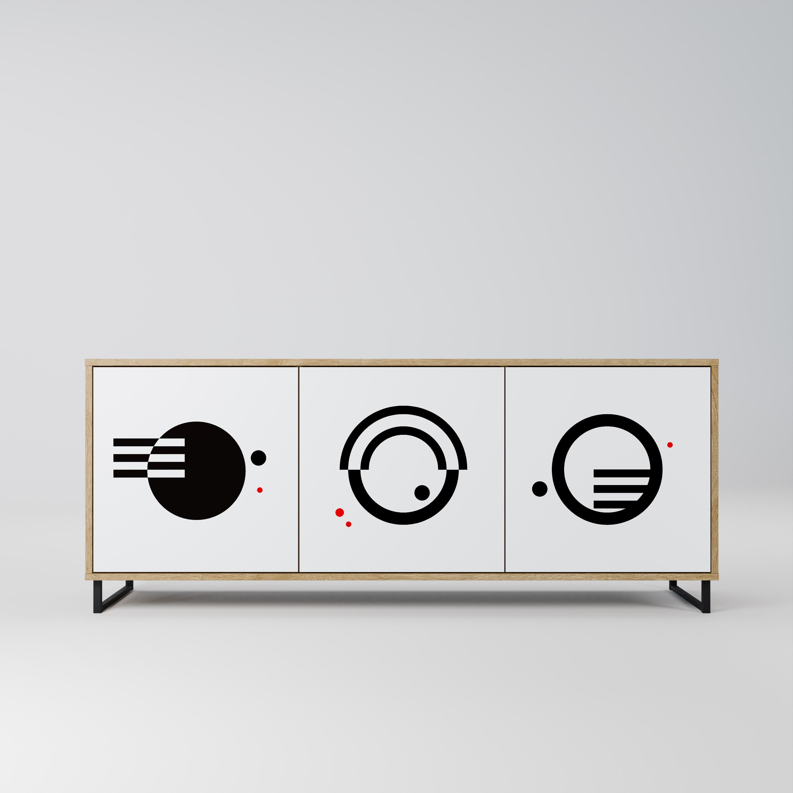 SCHWARZ-WEISS-KOMBINATION 3-türiges Sideboard in Eichenoptik