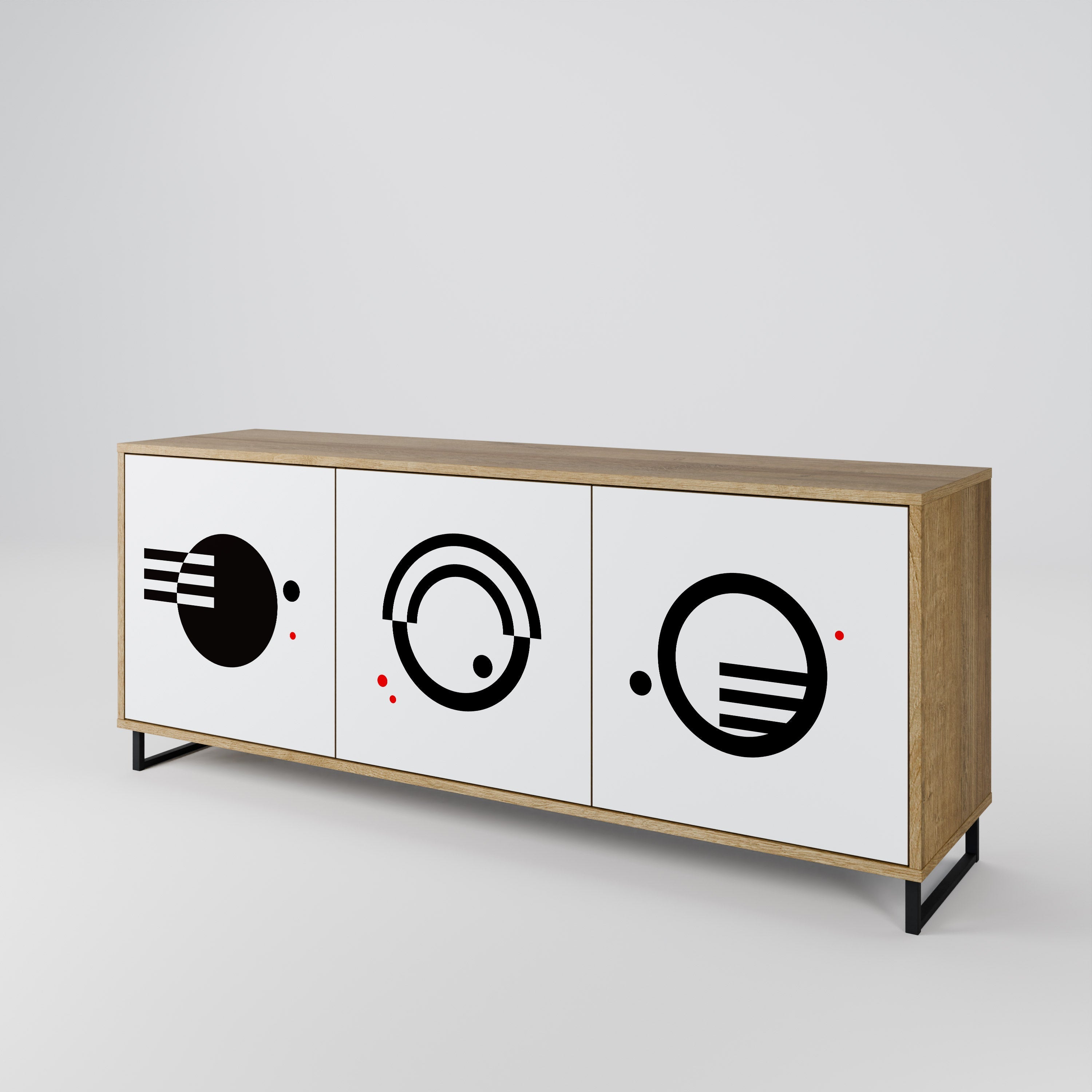 SCHWARZ-WEISS-KOMBINATION 3-türiges Sideboard in Eichenoptik